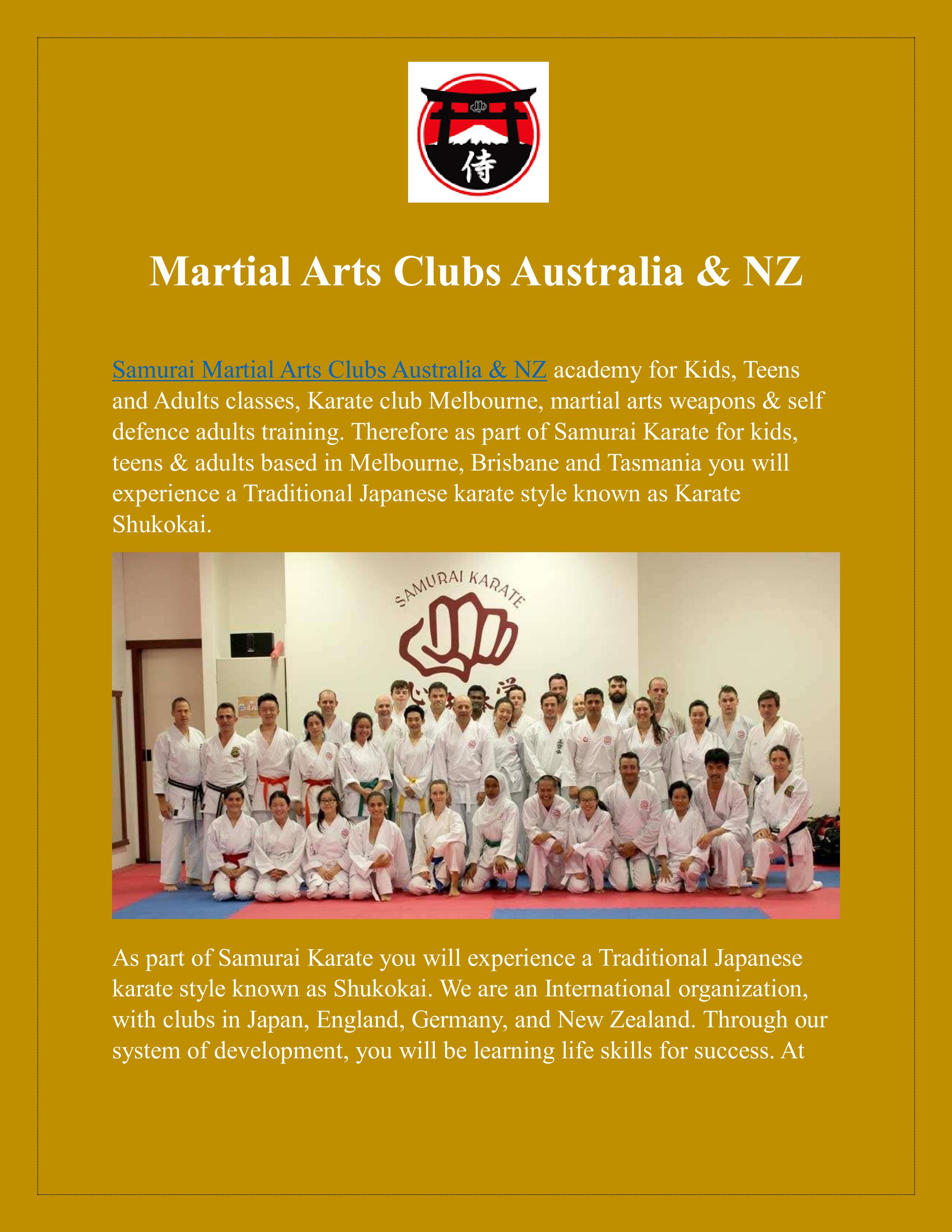 Martial Arts Clubs Australia & NZ by Samurai Karate Issuu
