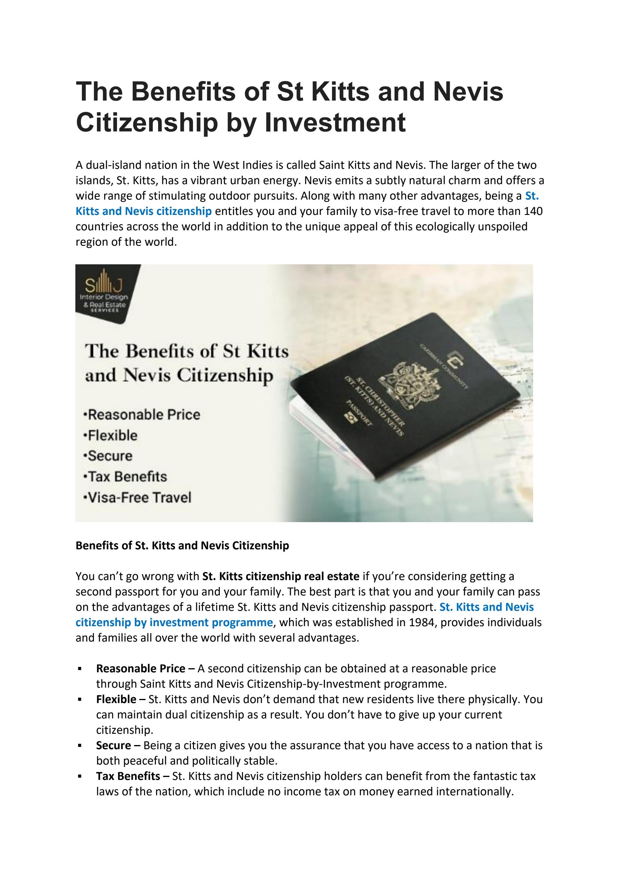 The Benefits of St Kitts and Nevis Citizenship by Investment by