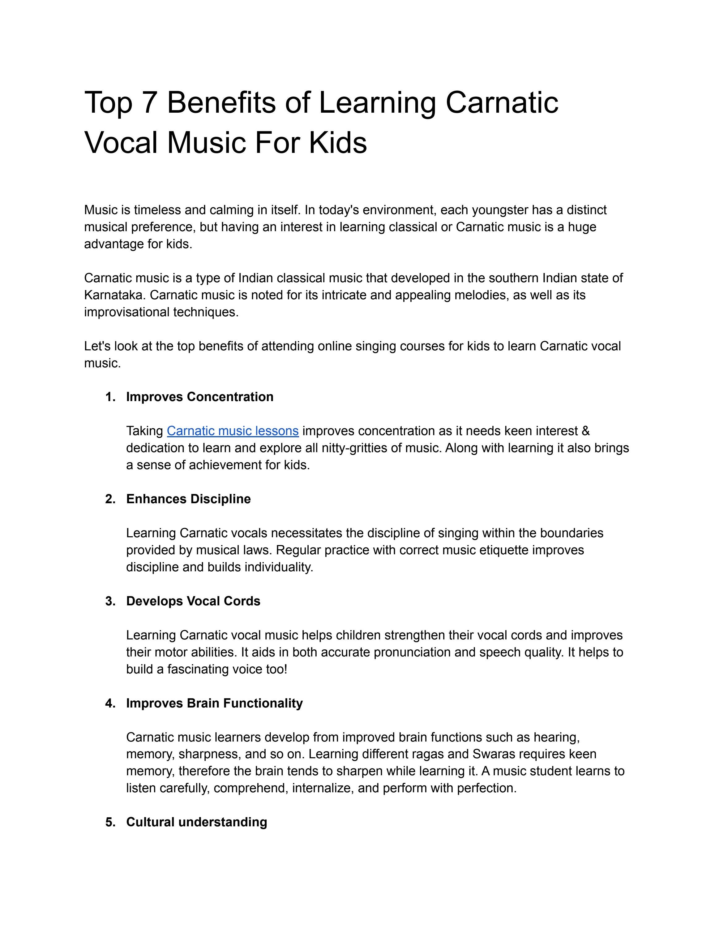 Top 7 Benefits of Learning Carnatic Vocal Music For Kids by Artium