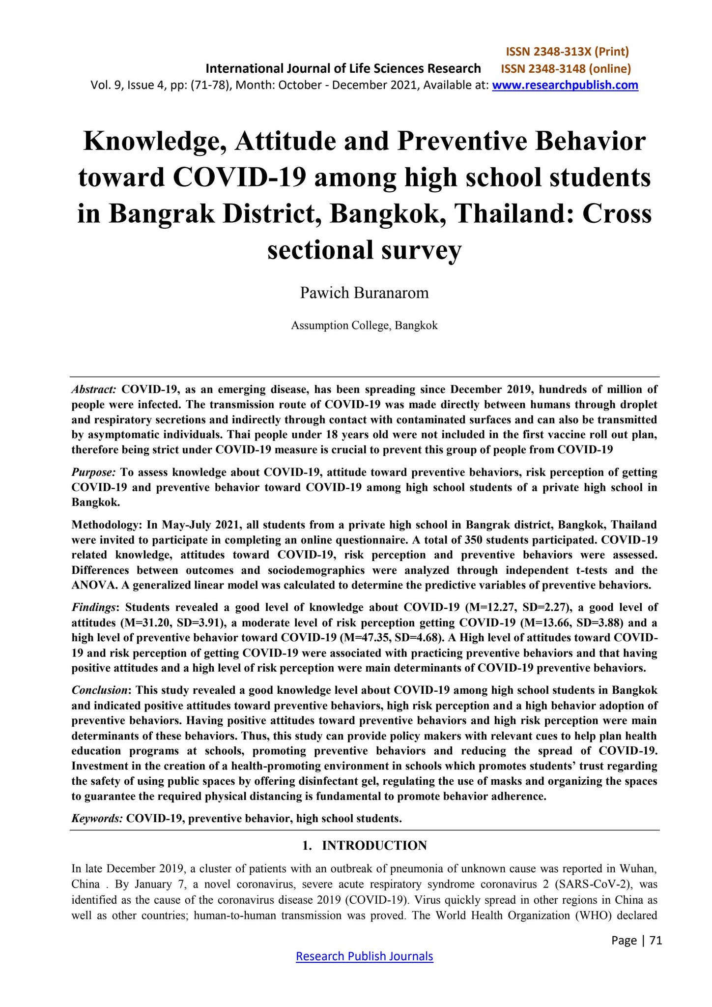 Knowledge, Attitude and Preventive Behavior toward COVID-19 among high ...