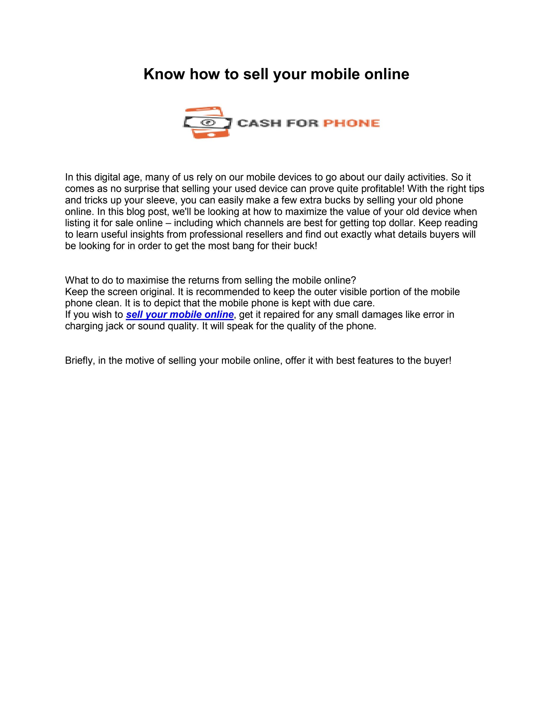 Know how to sell your mobile online by daniel joseph Issuu