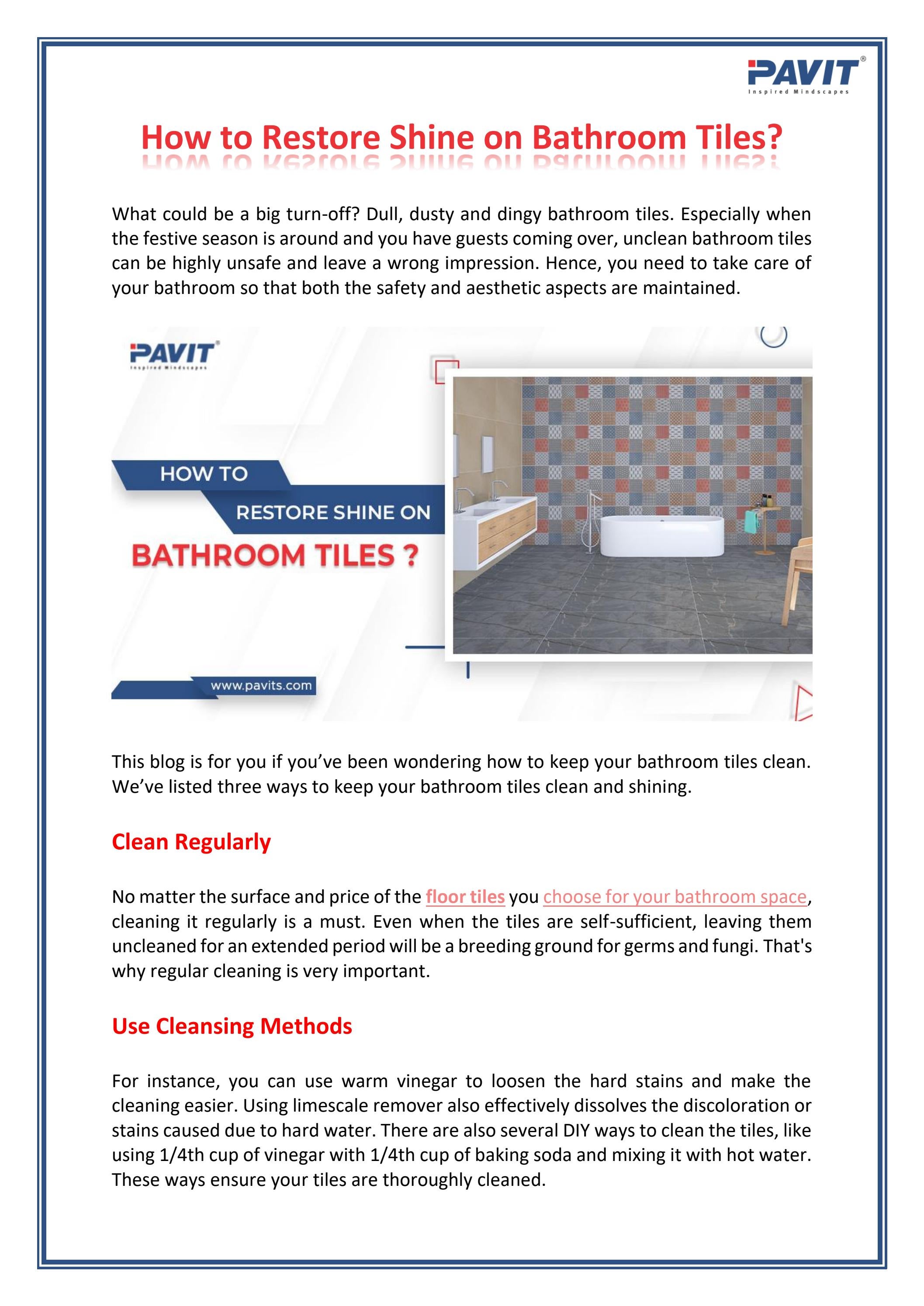 Simple Tips to Keep Bathroom Tiles Clean and Glossy by Pavit Ceramics
