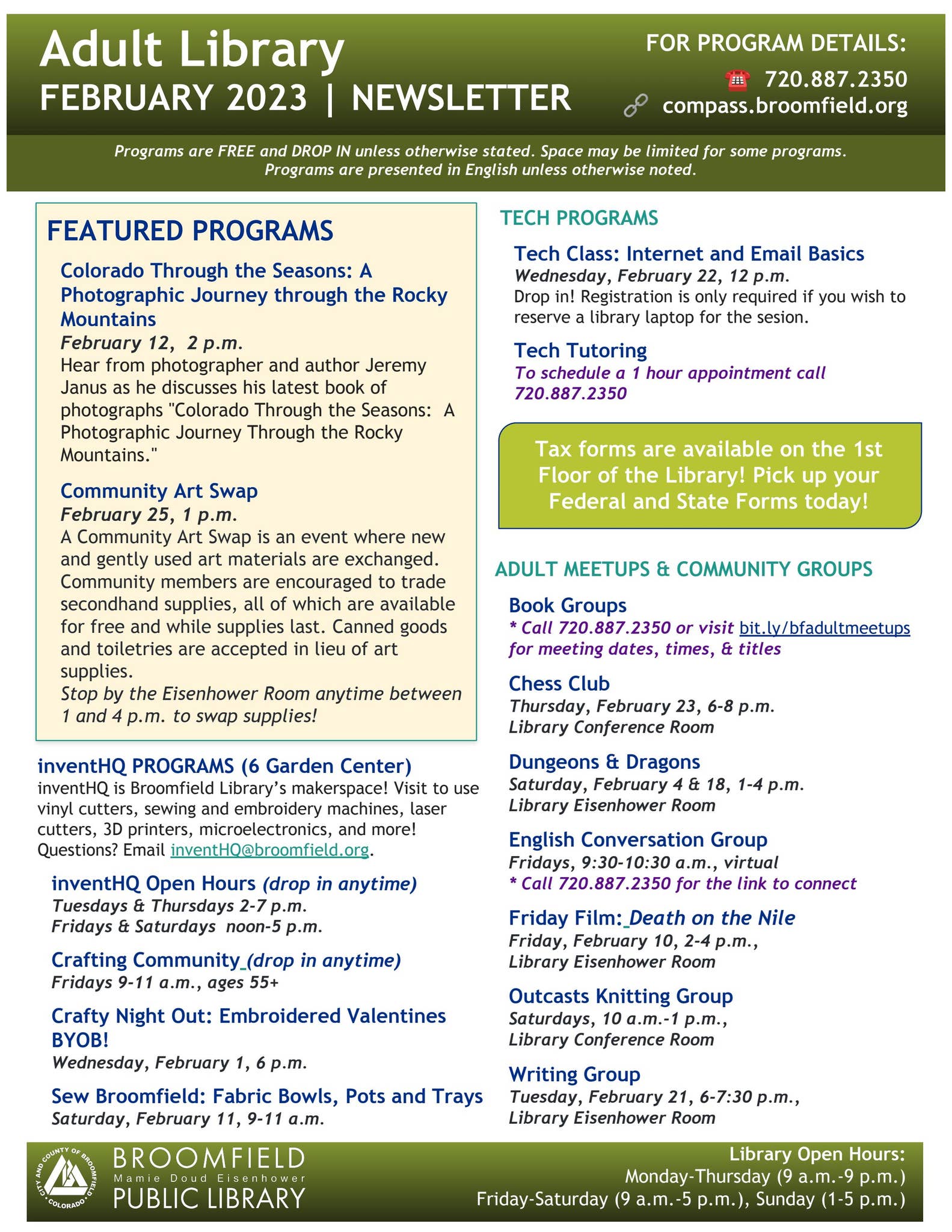Broomfield Library Adult Newsletter February 2023 by City and County