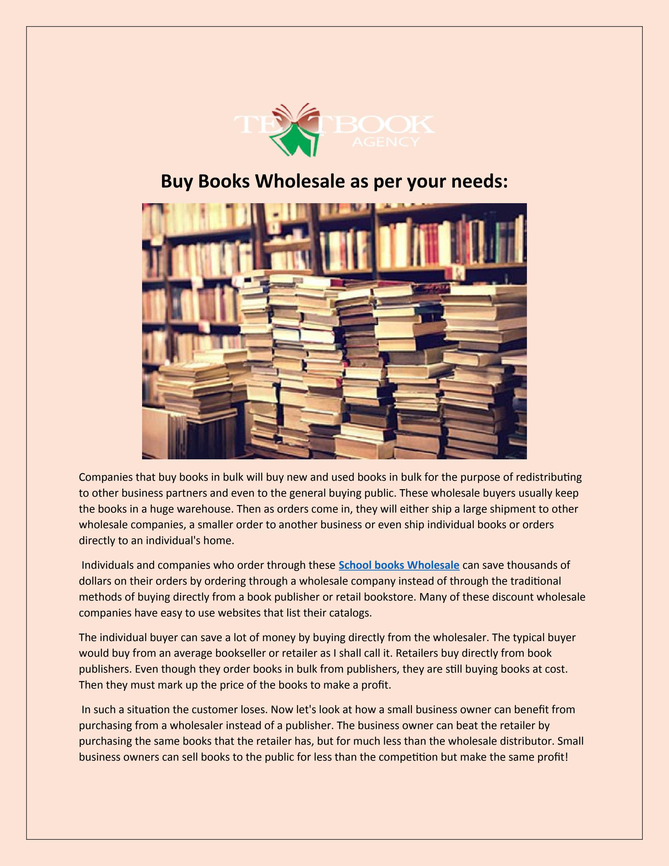 Buy Books Wholesale as per your needs by Textbook Agency Issuu