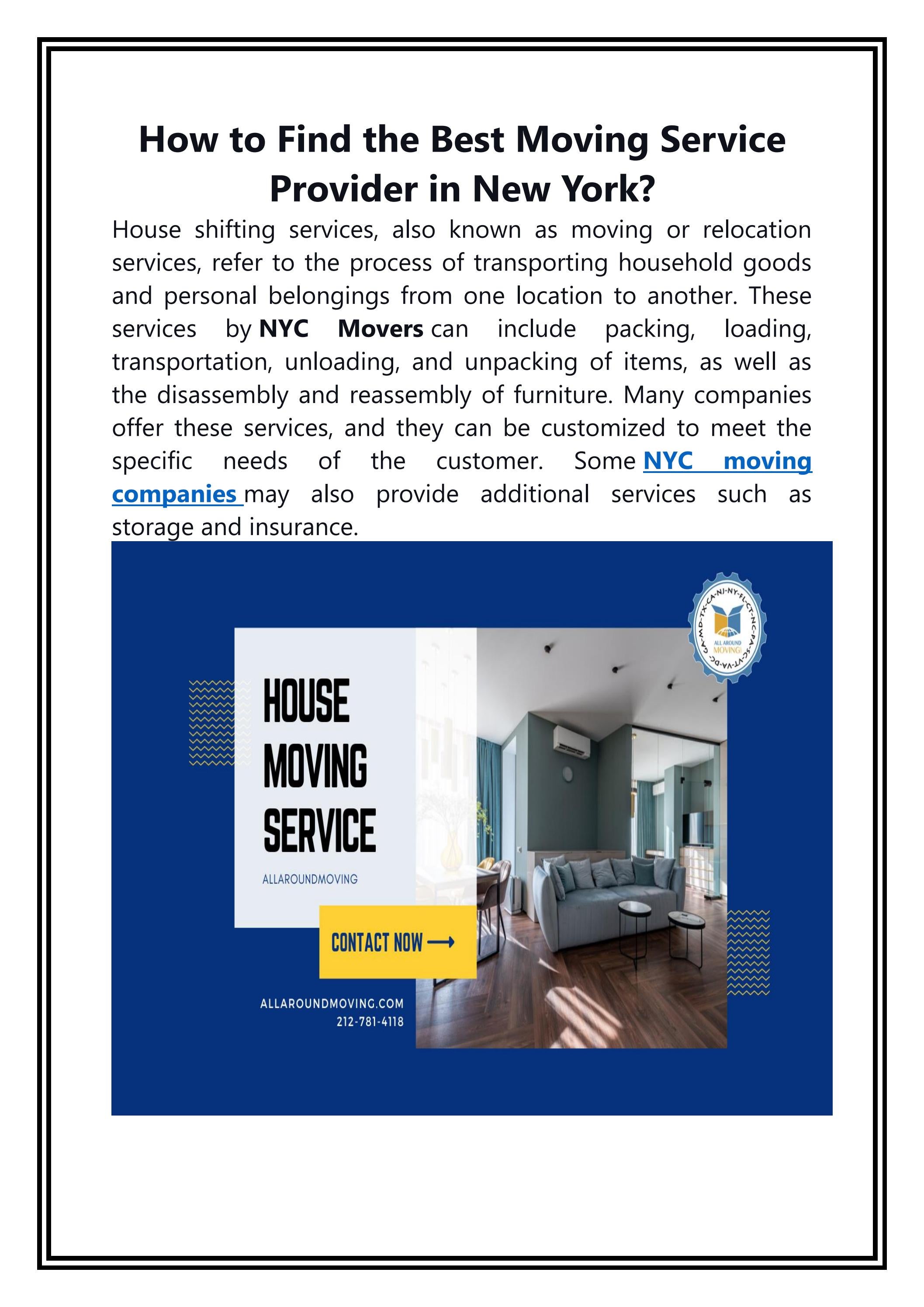 How to find the best moving service provider in new york by all around
