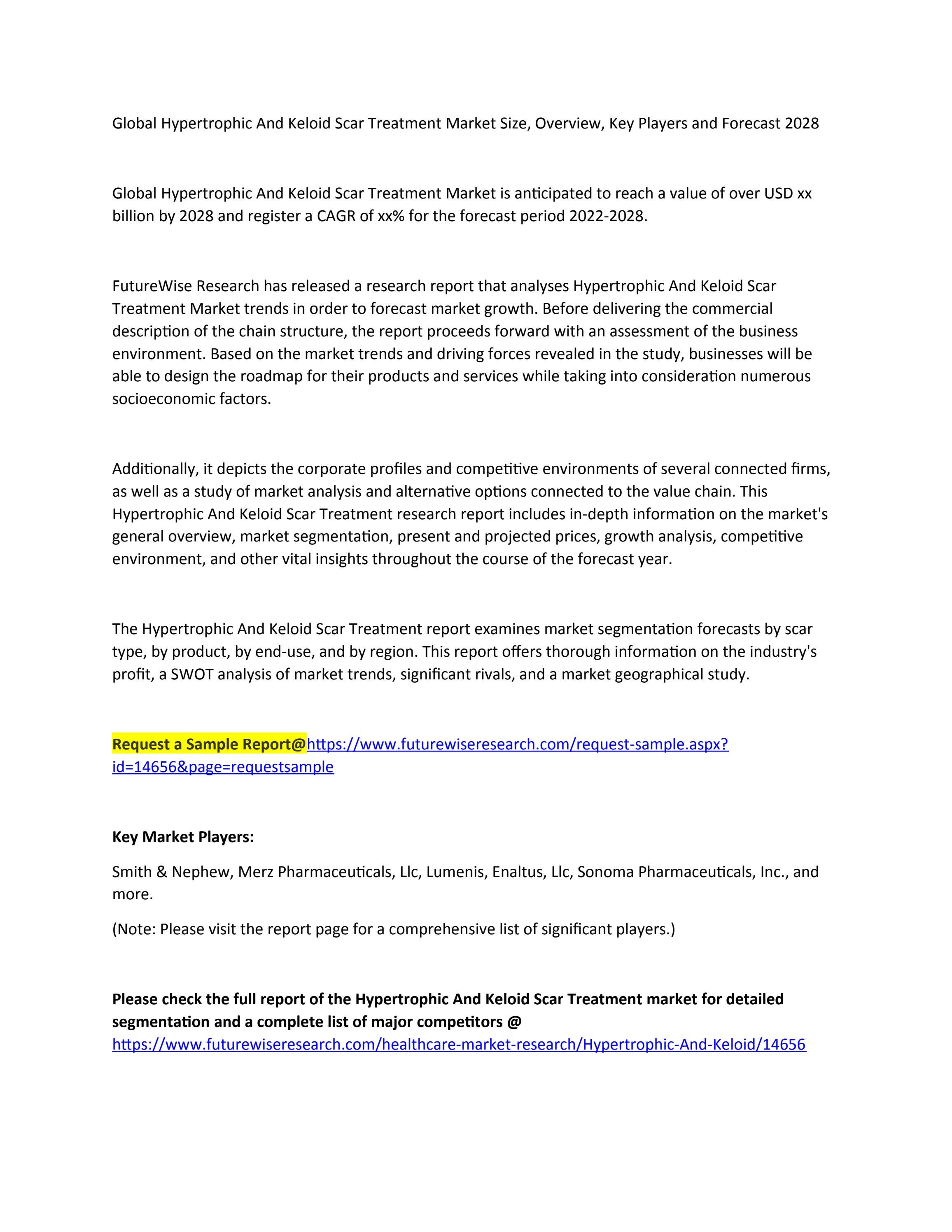 Global Hypertrophic And Keloid Scar Treatment Market Size, Overview