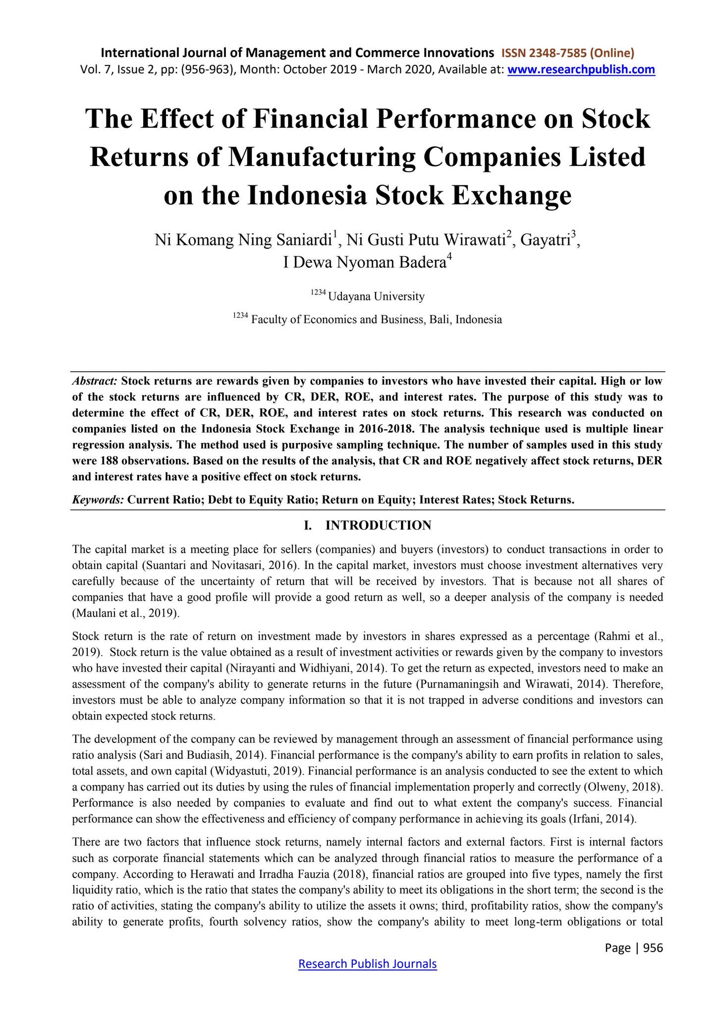 The Effect of Financial Performance on Stock Returns of Manufacturing ...