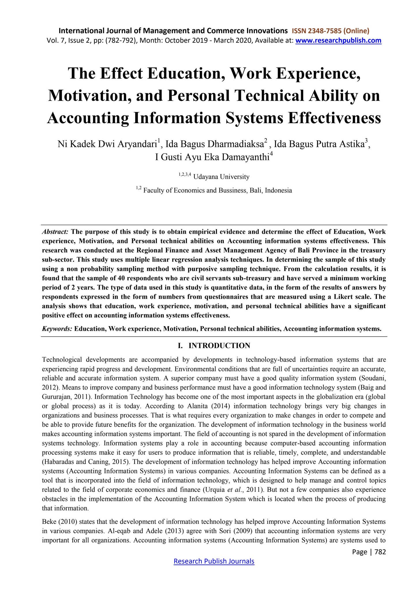 The Effect Education, Work Experience, Motivation, and Personal ...