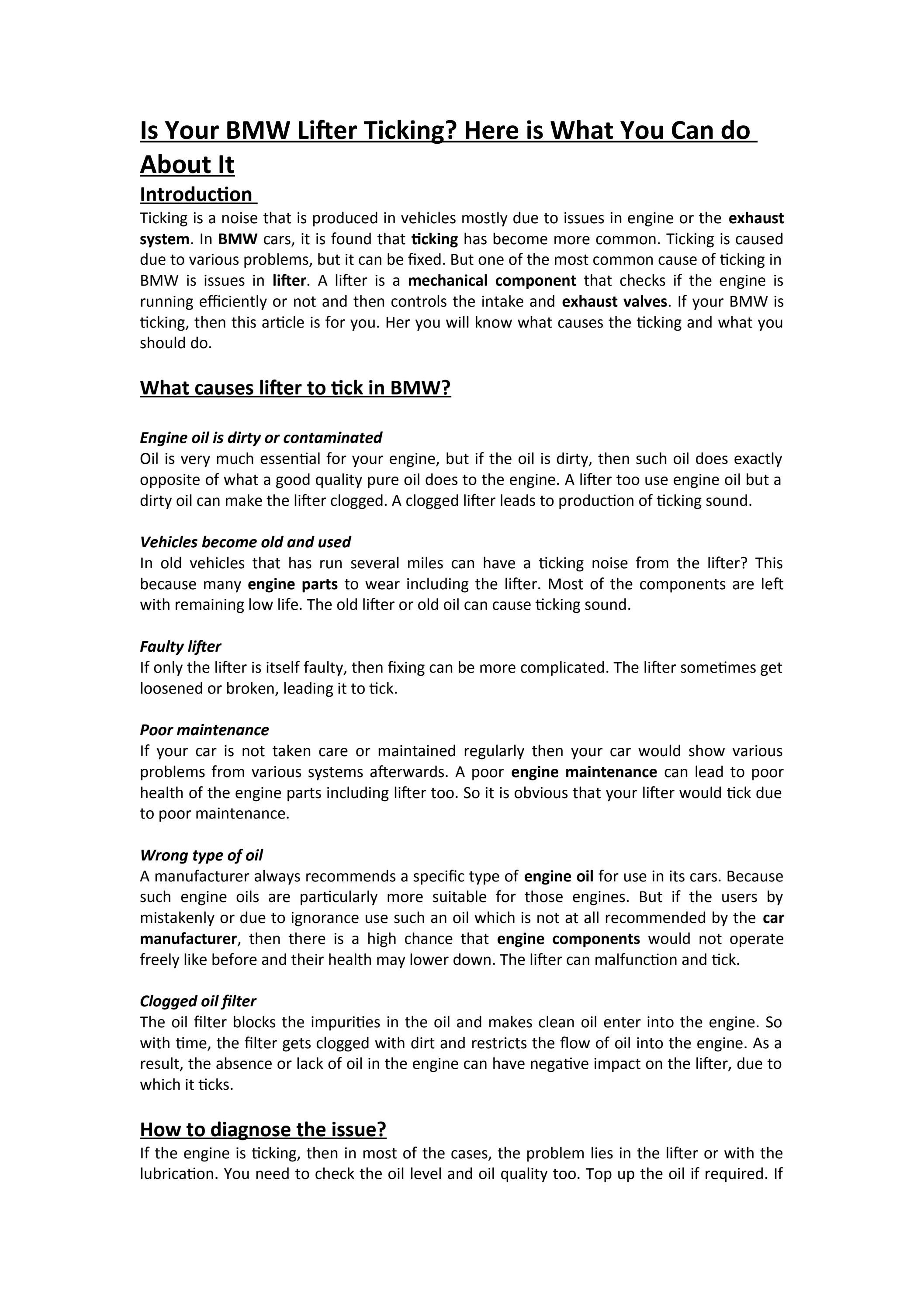 Is Your BMW Lifter Ticking? Here is What You Can do About It by Encore