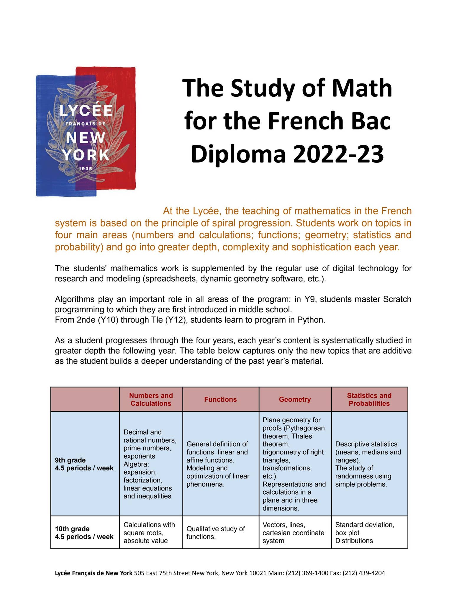 The Study of Math in the French Bac System by Lycée Français de New ...