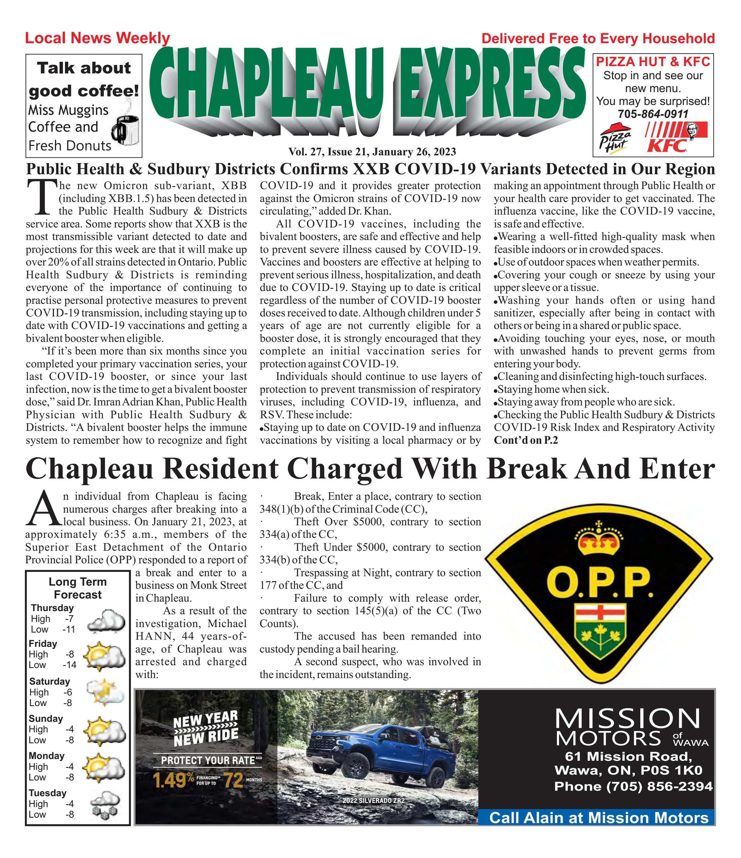 01262023 January 26 2023 by The Chapleau Express Issuu