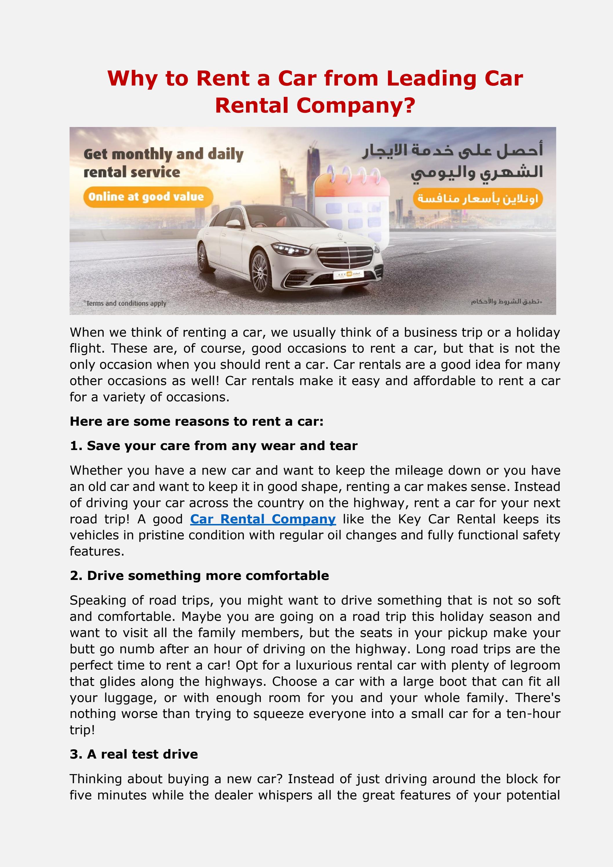Why to Rent a Car from Leading Car Rental Company by KeyCarRental Issuu