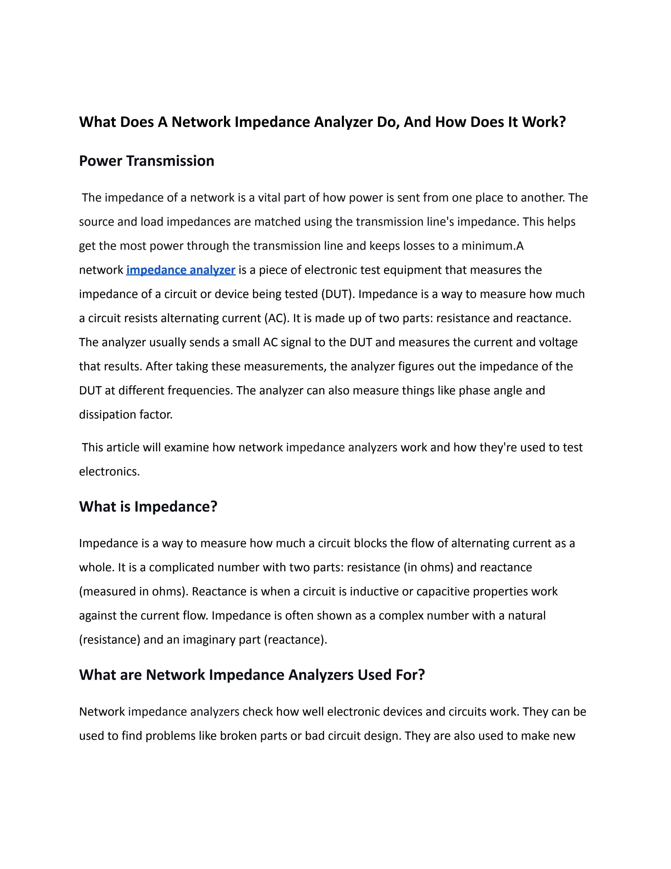 What Does A Network Impedance Analyzer Do, And How Does It Work? by