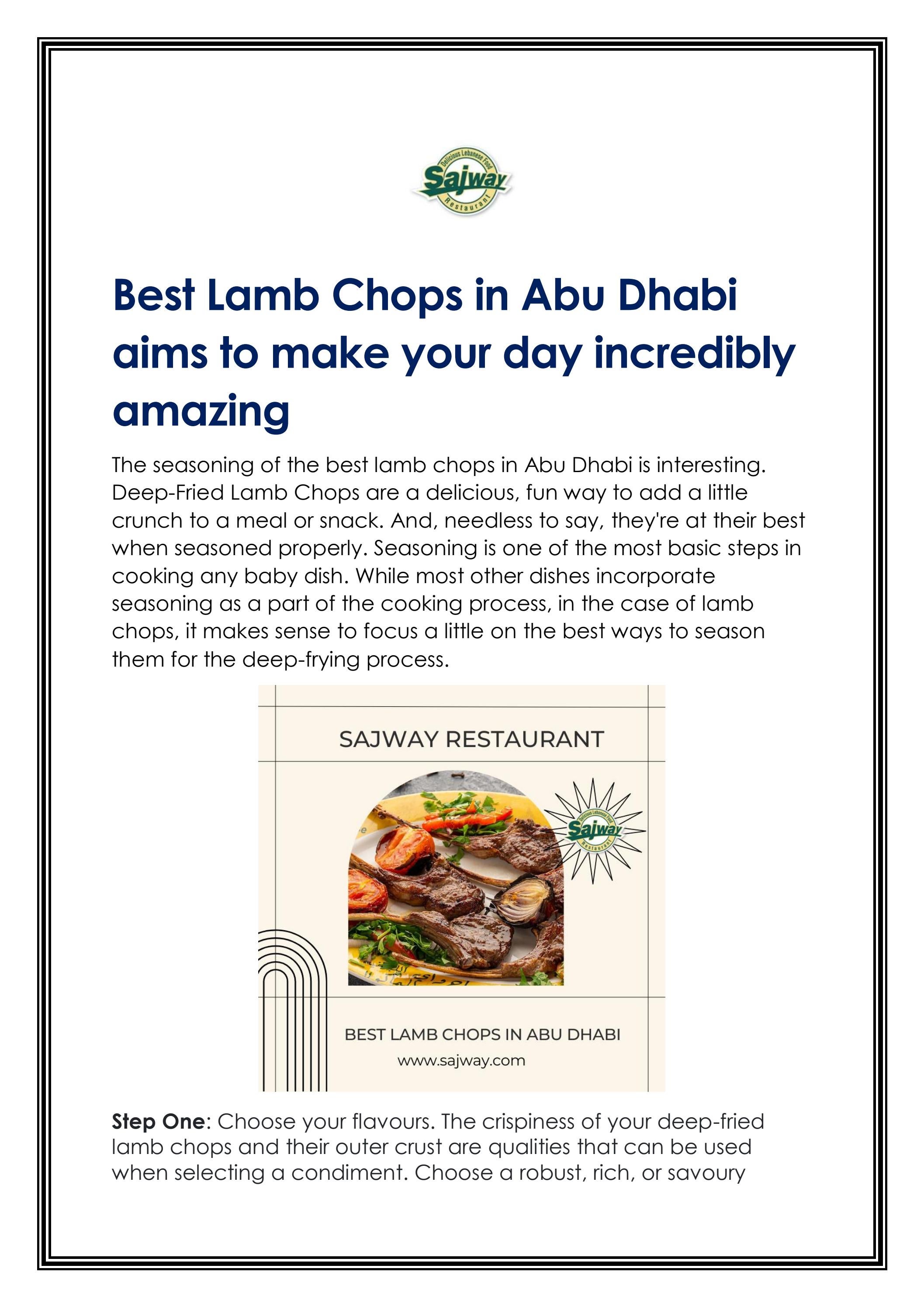 Best Lamb Chops in Abu Dhabi aims to make your day