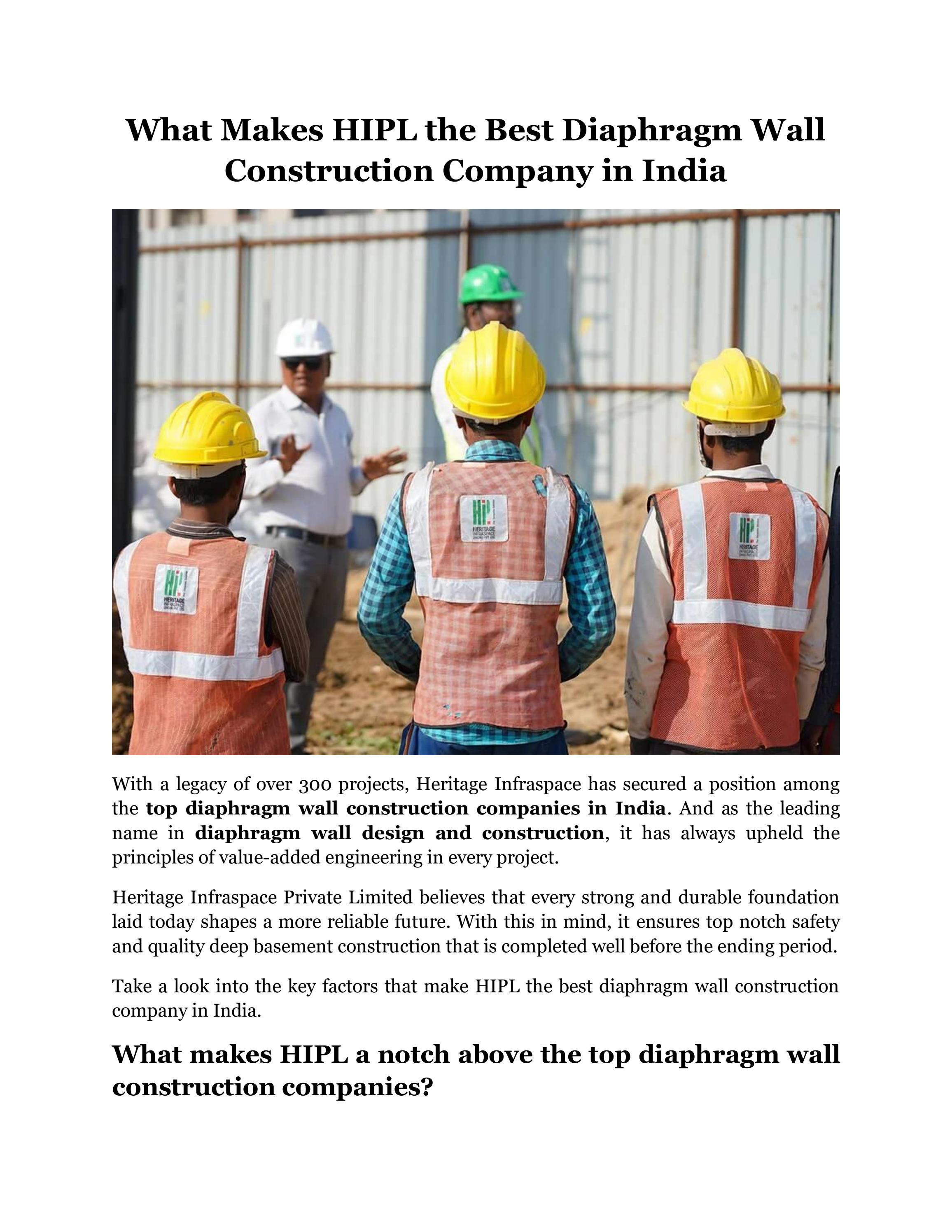What Makes HIPL the Best Diaphragm Wall Construction Company in India