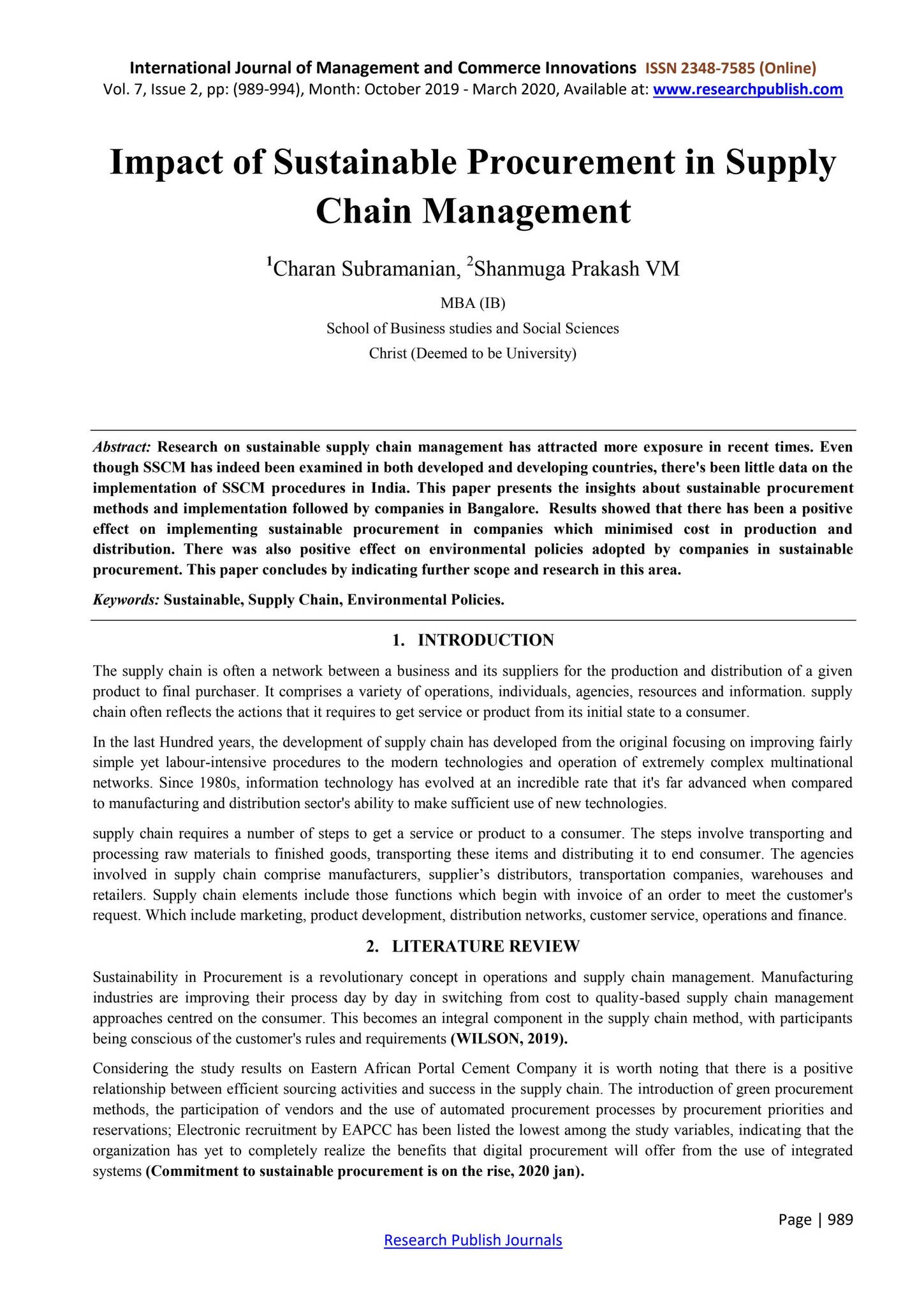 Impact of Sustainable Procurement in Supply Chain Management by ...