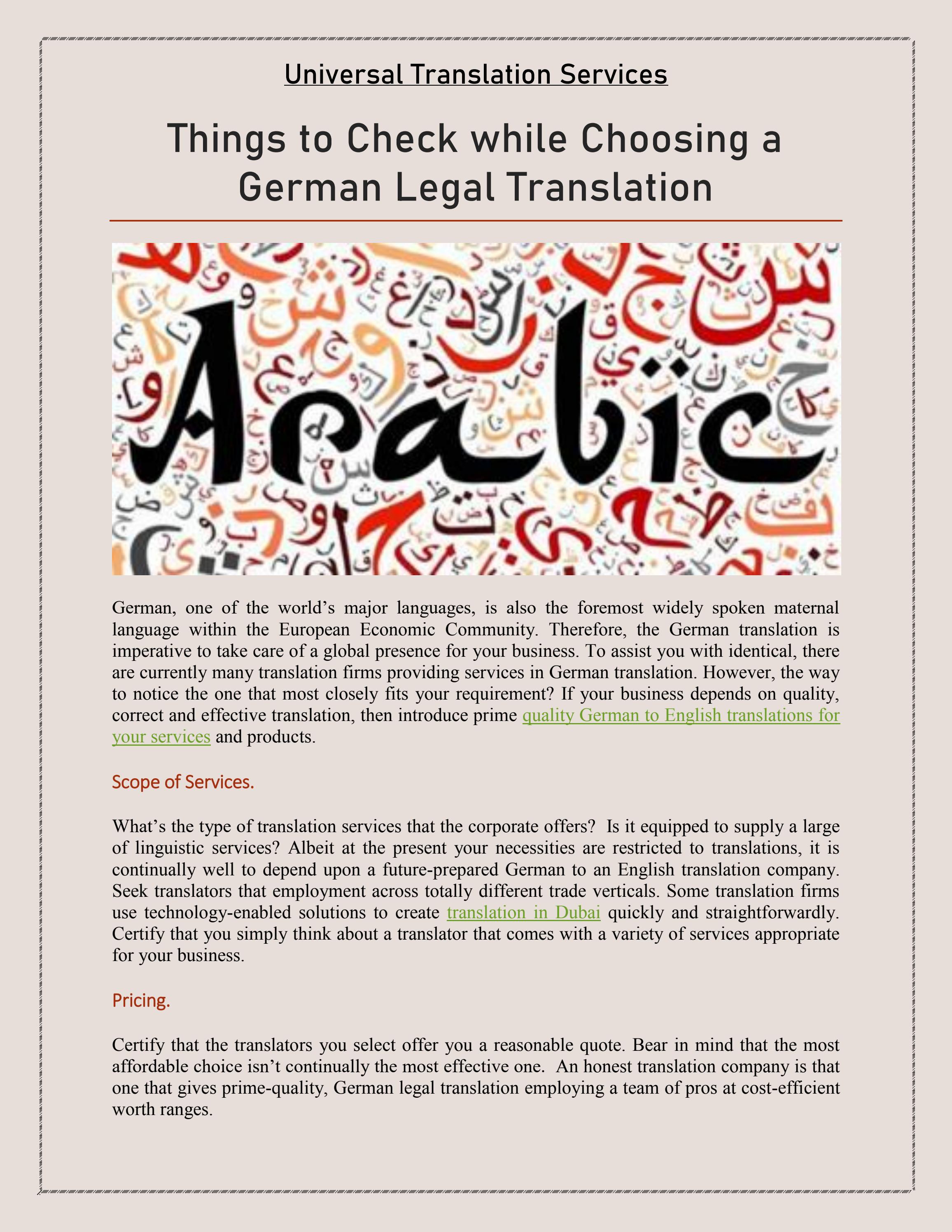 Things to Check while Choosing a German Legal Translation by Universal