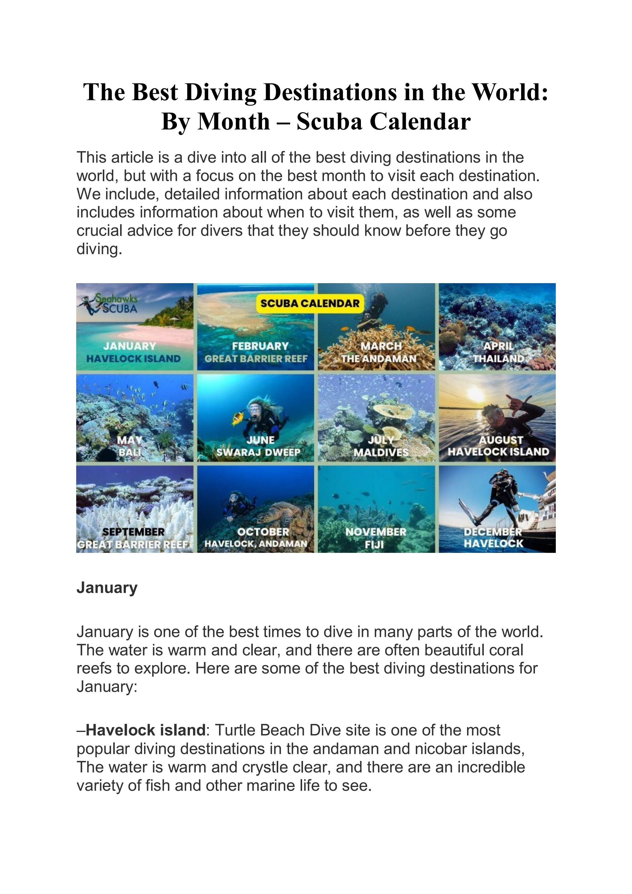 The Best Diving Destinations in the World By Month Scuba Calendar by Debal Deb Das Issuu