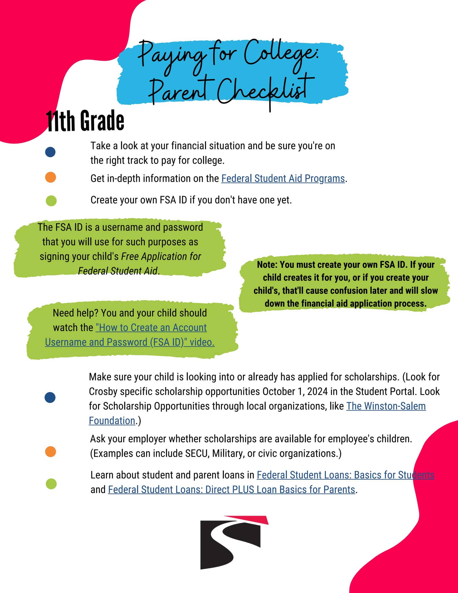 Paying for College Parent Checklist 11th Grade by Crosby Scholars ...