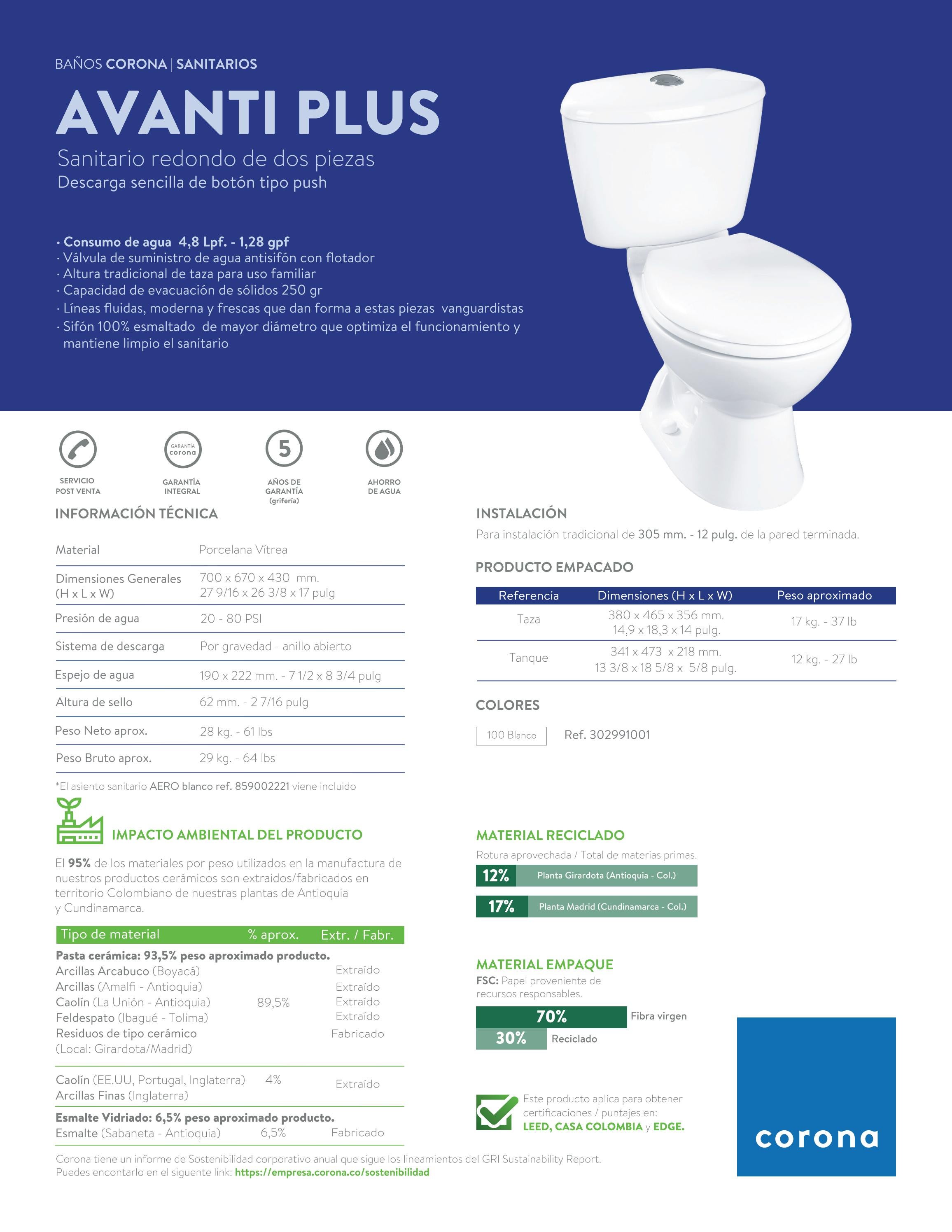 Ficha técnica Sanitario Avanti Plus by Madecentro Colombia Issuu