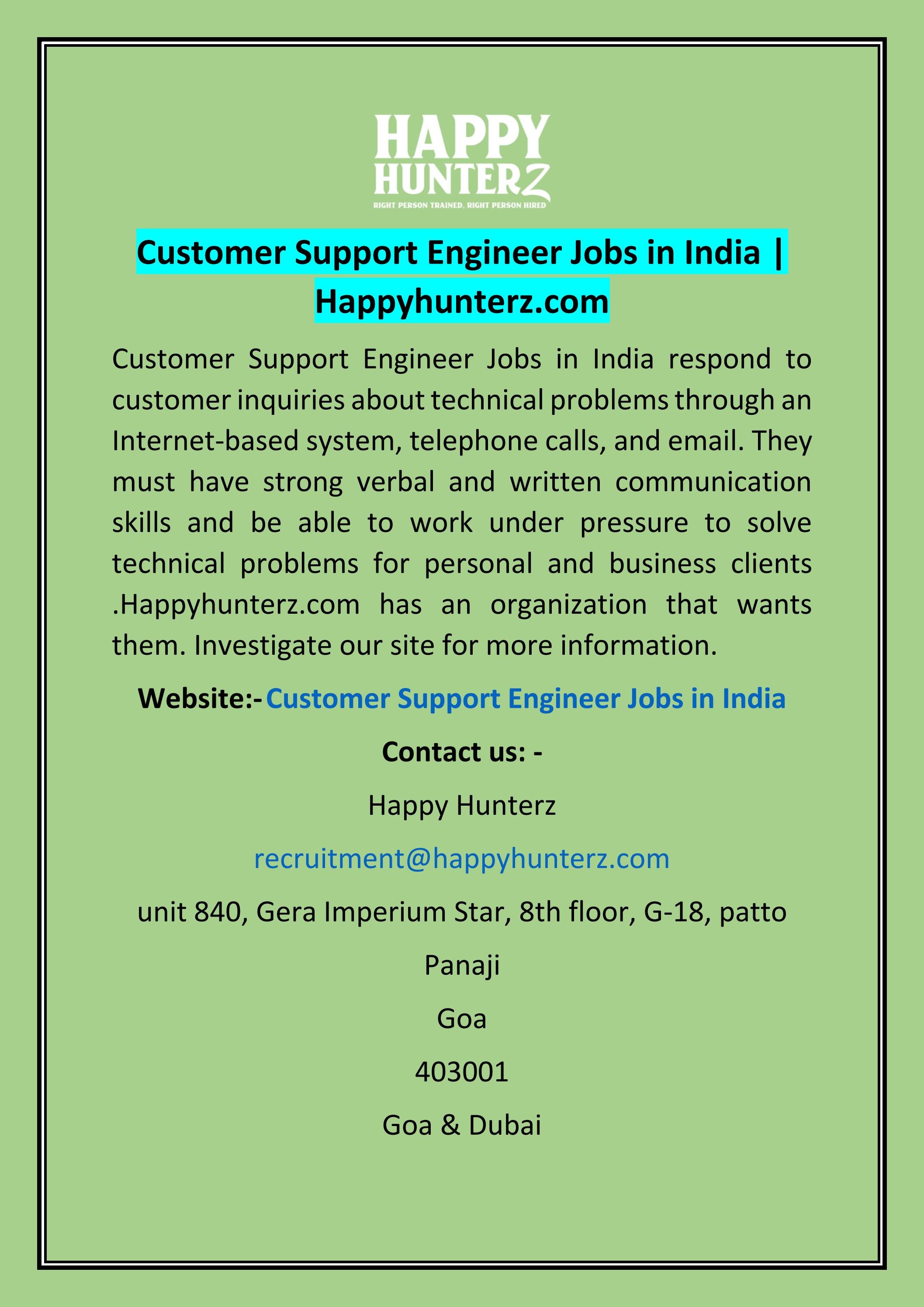 Customer Support Engineer Jobs in India by Happy
