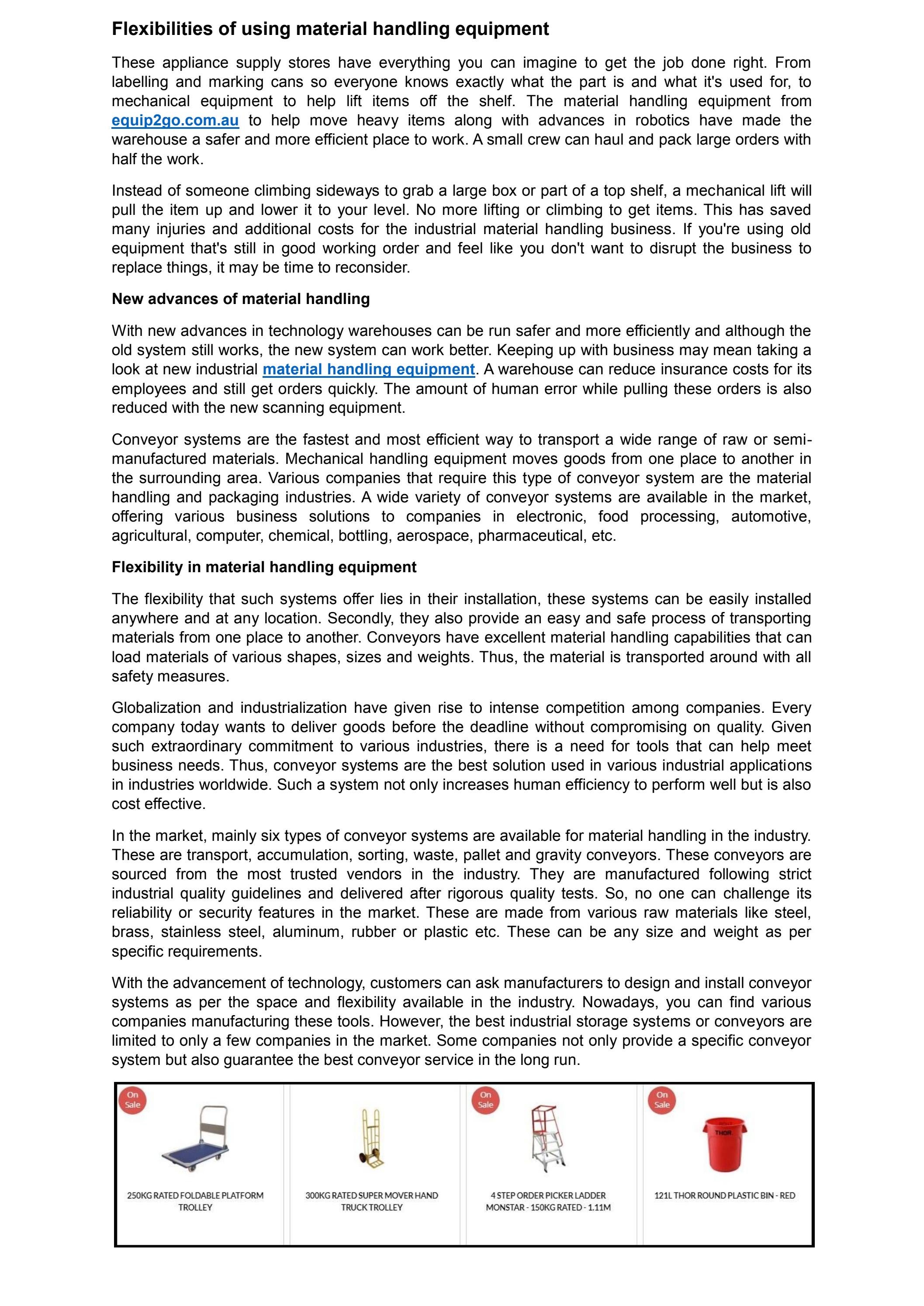 Flexibilities of using material handling equipment by Equip2go Issuu