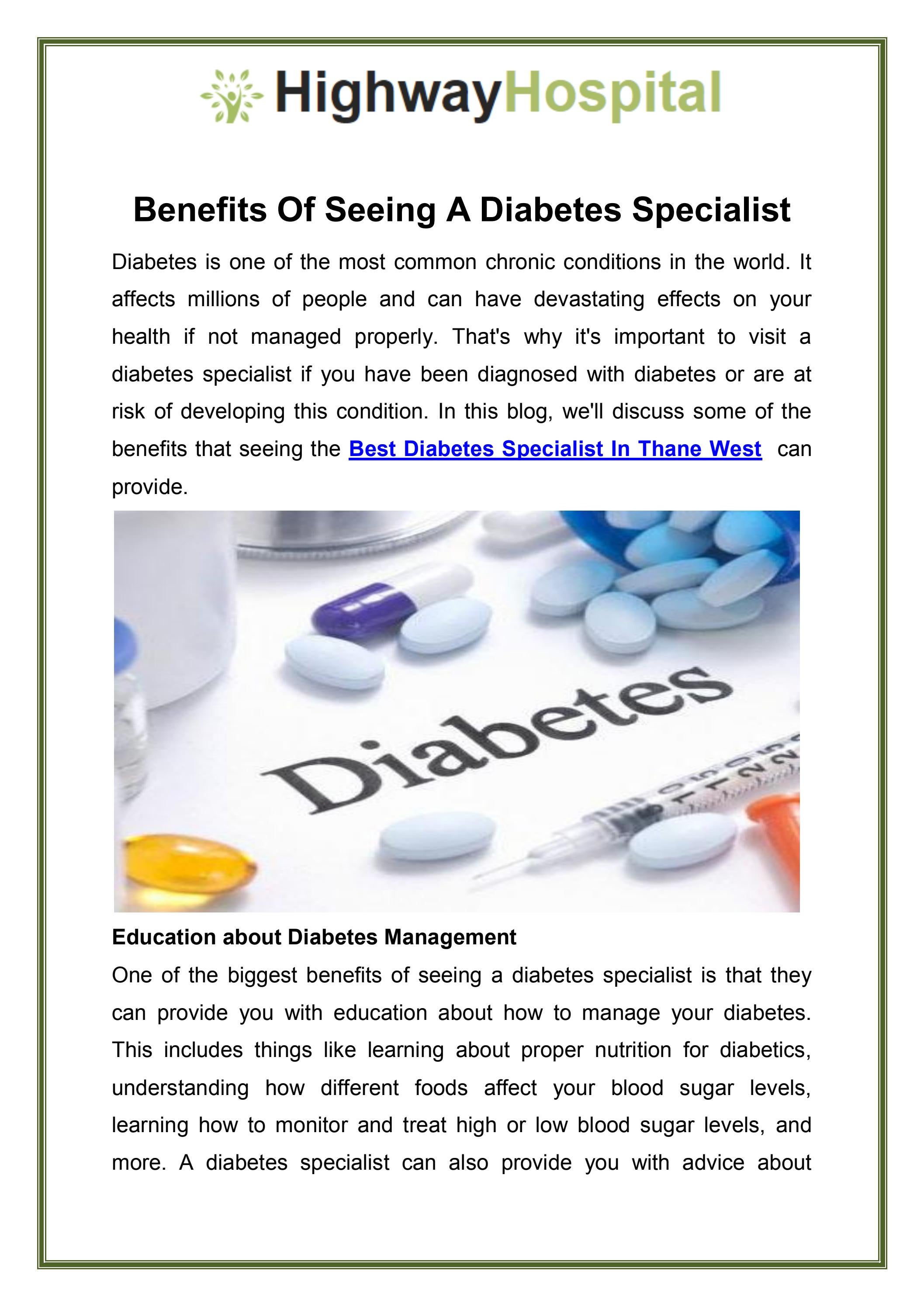 Benefits Of Seeing A Diabetes Specialist by Highway Hospital Thane Issuu