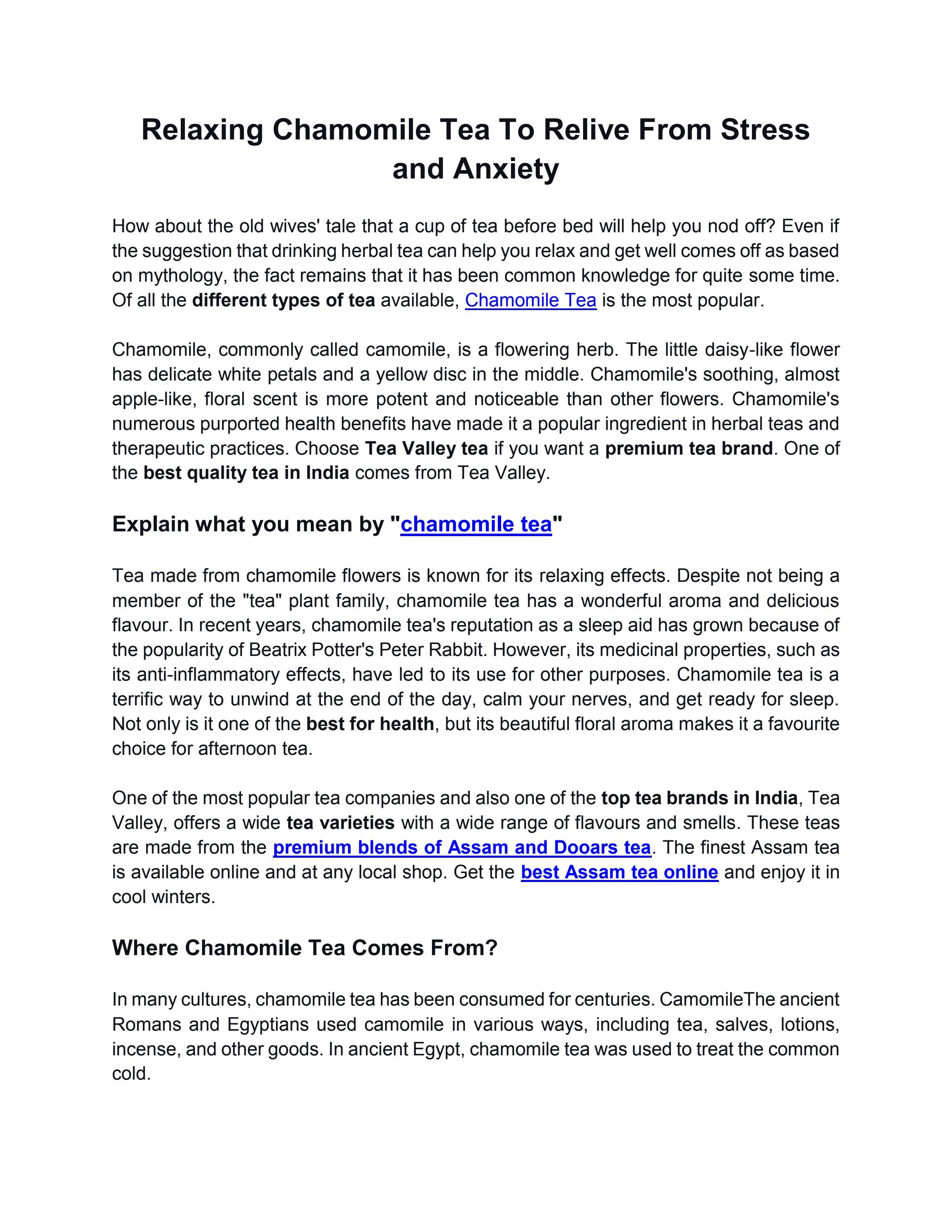 Relaxing Chamomile Tea To Relive From Stress and Anxiety by teavalley