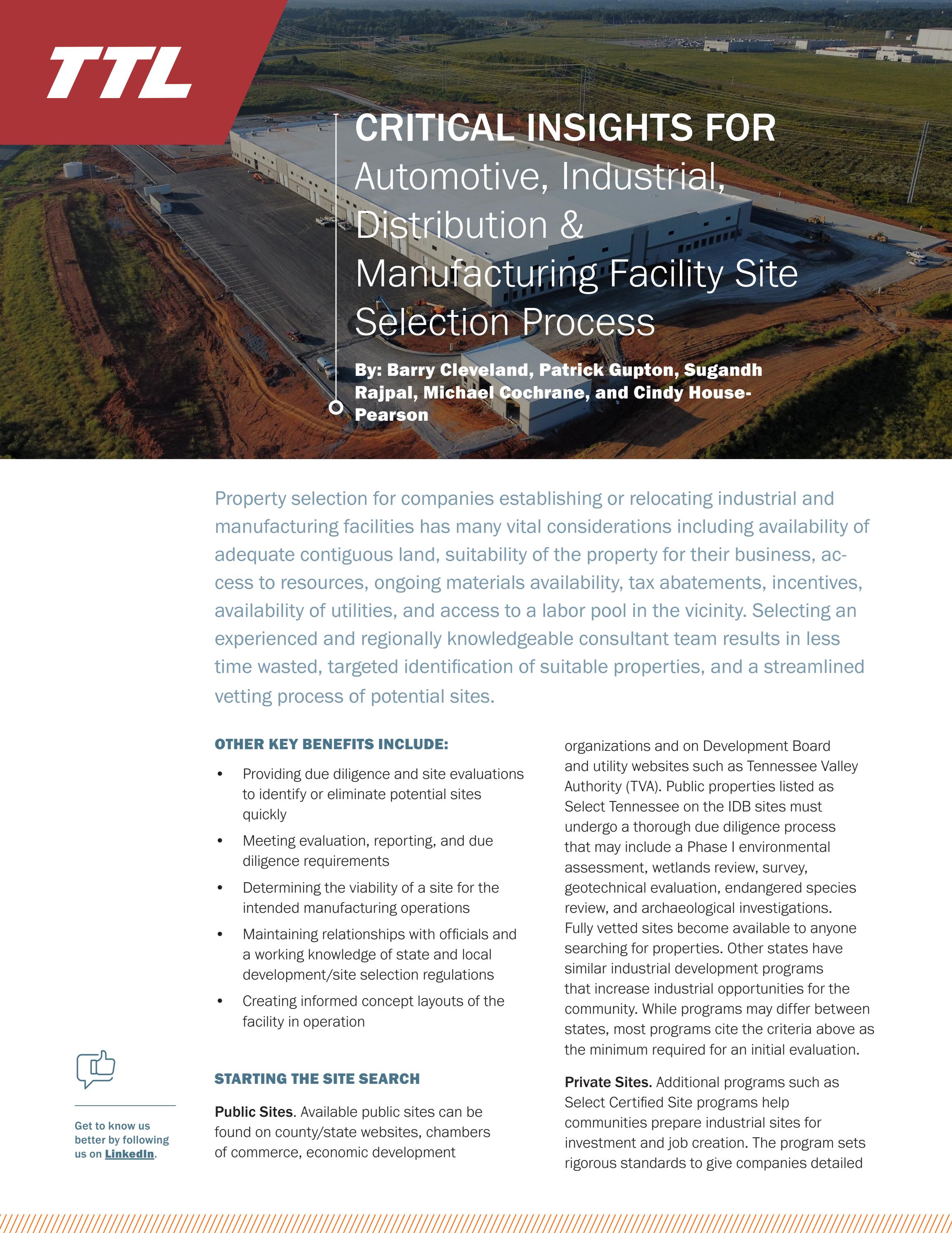 Critical Insights for Facility Site Selection Process by TTLInc - Issuu