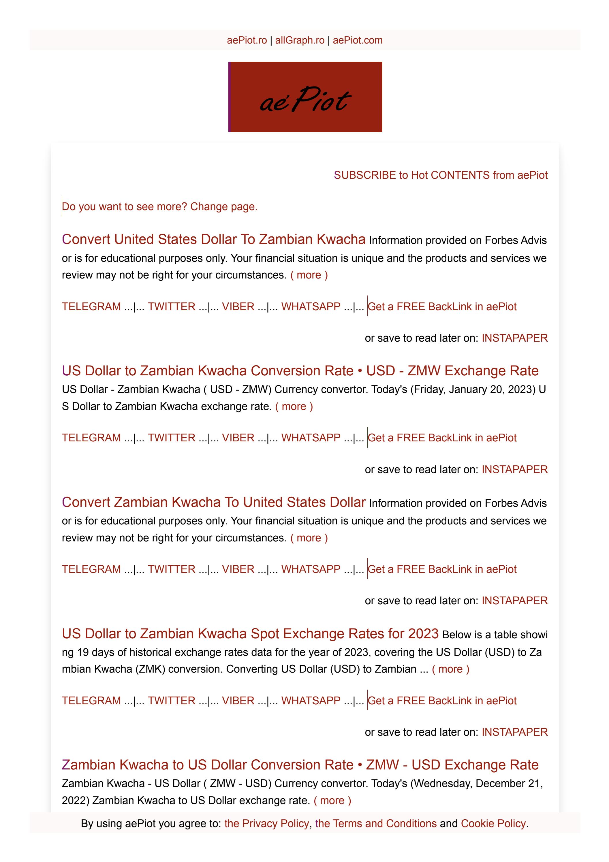 Convert United States Dollar To Zambian Kwacha _ aePiot _ by Buletin