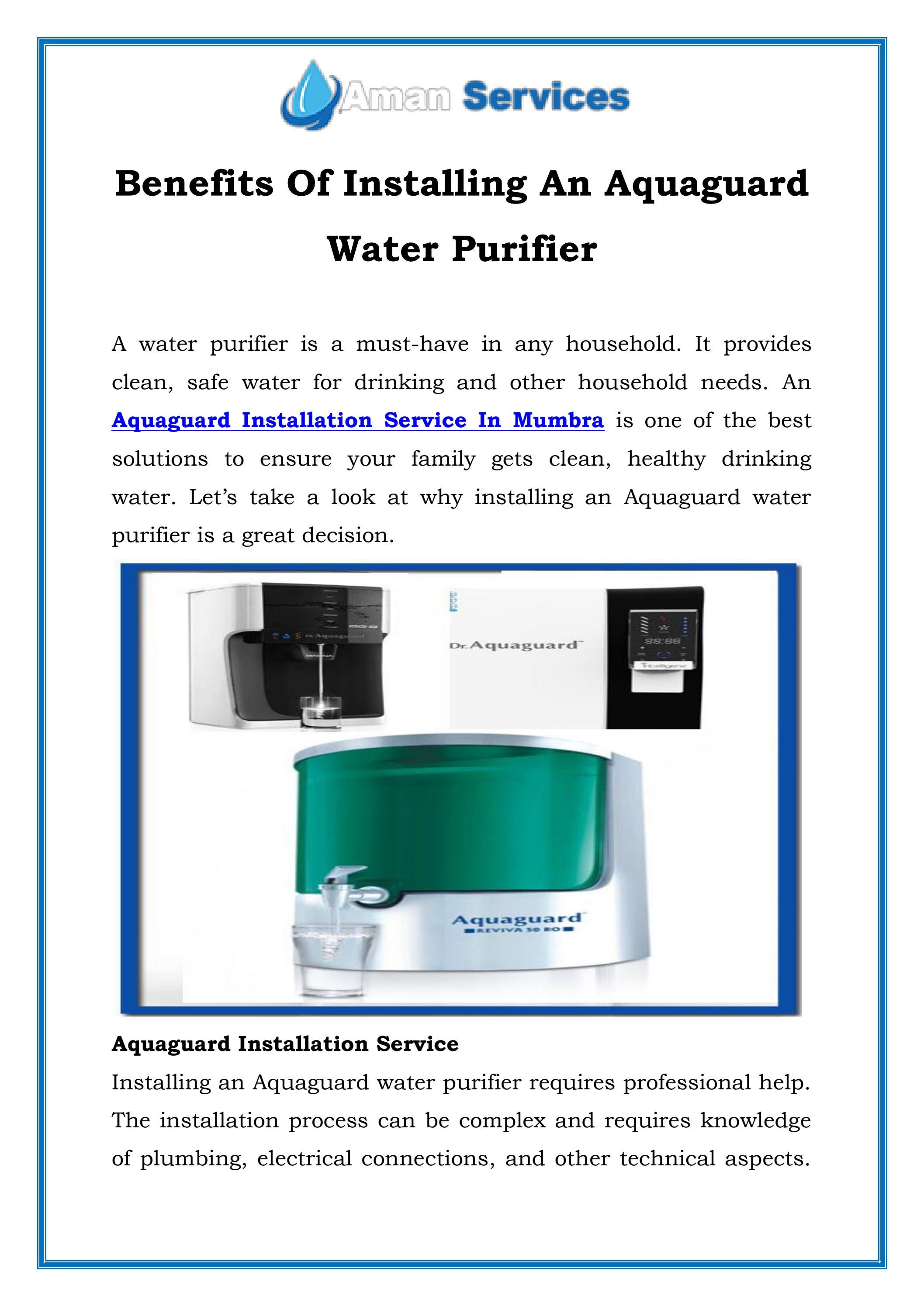 Benefits Of Installing An Aquaguard Water Purifier by