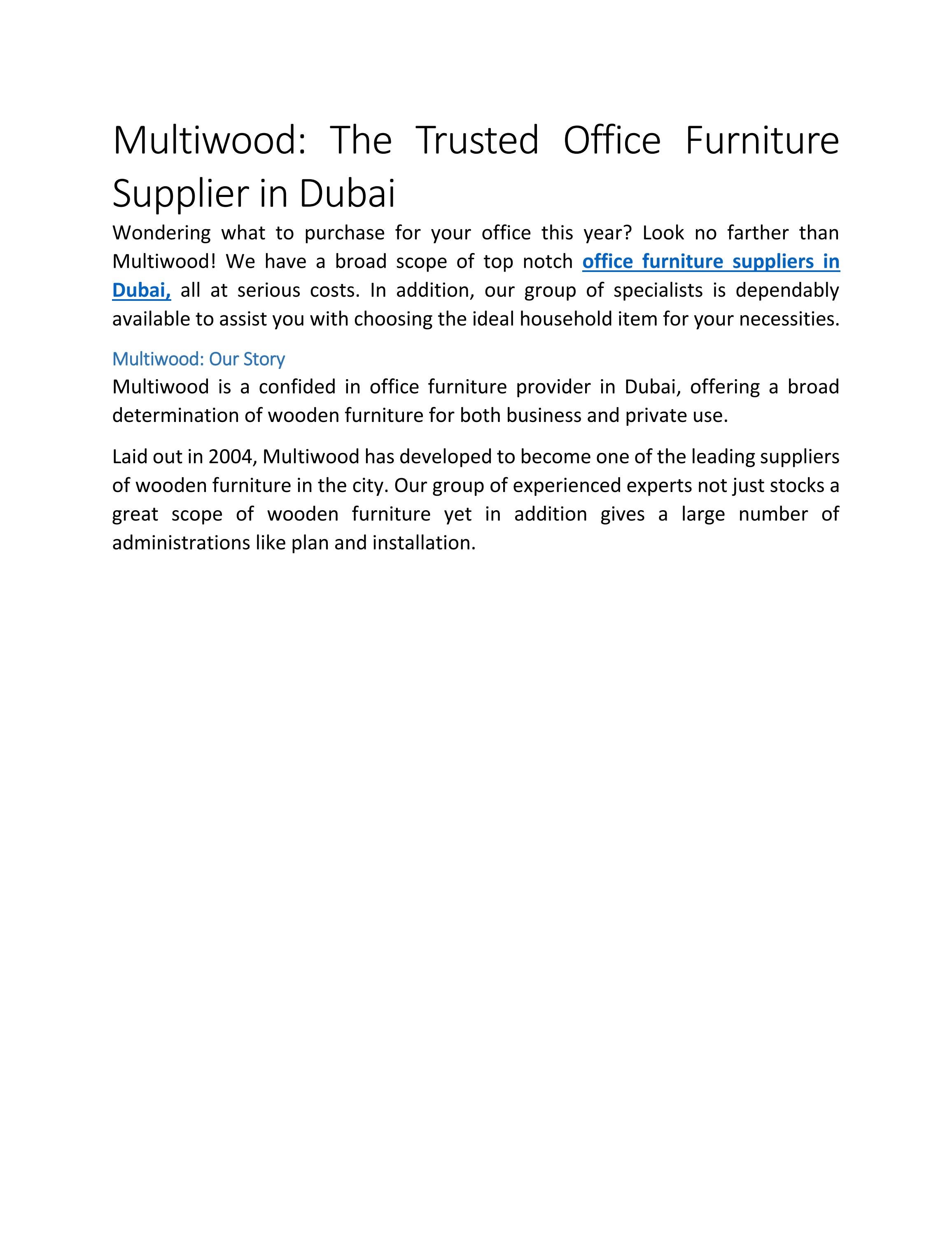 Multiwood The Trusted Office Furniture Supplier in DubaiThe title of