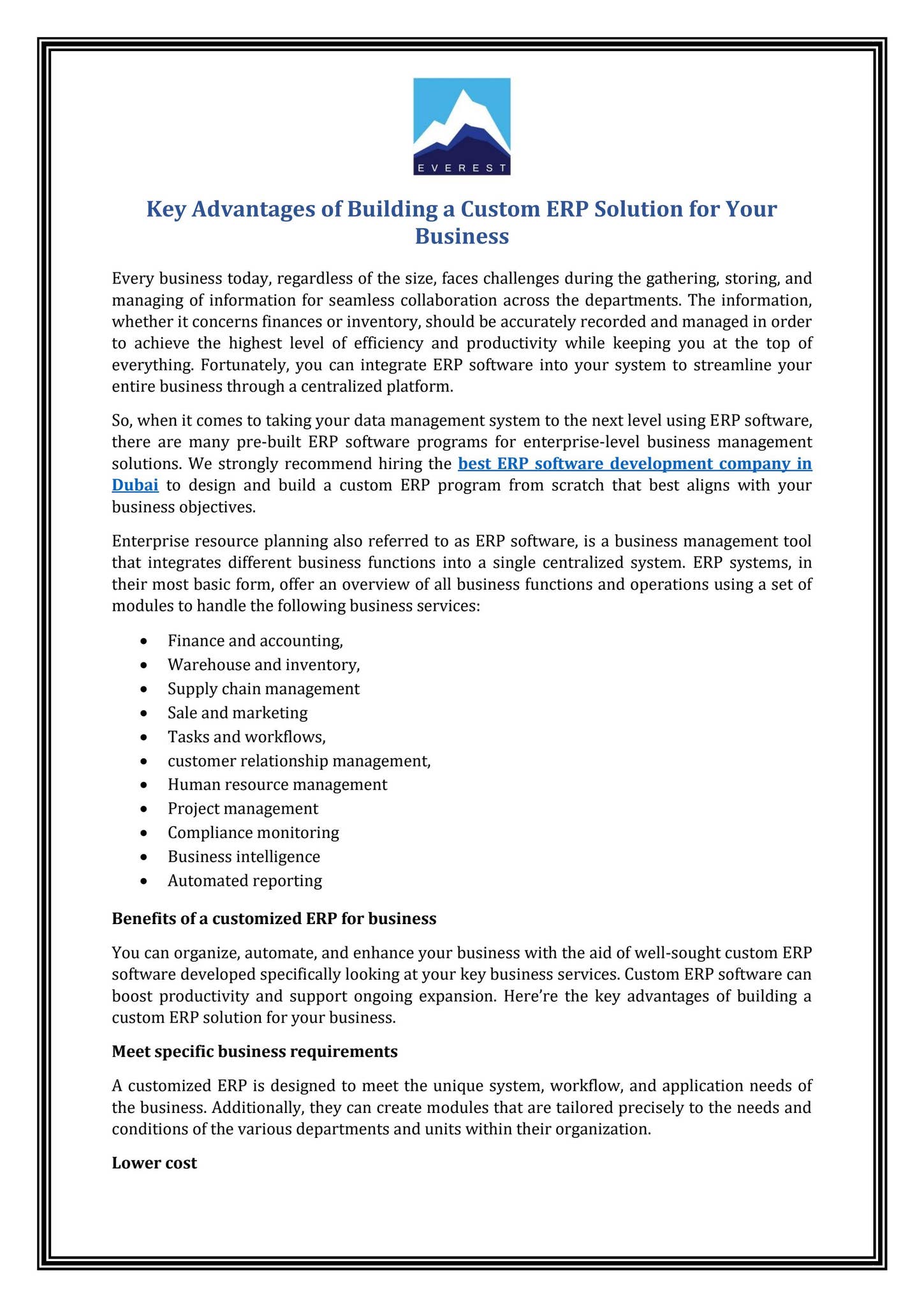 Key Advantages of Building a Custom ERP Solution for Your Business by ...