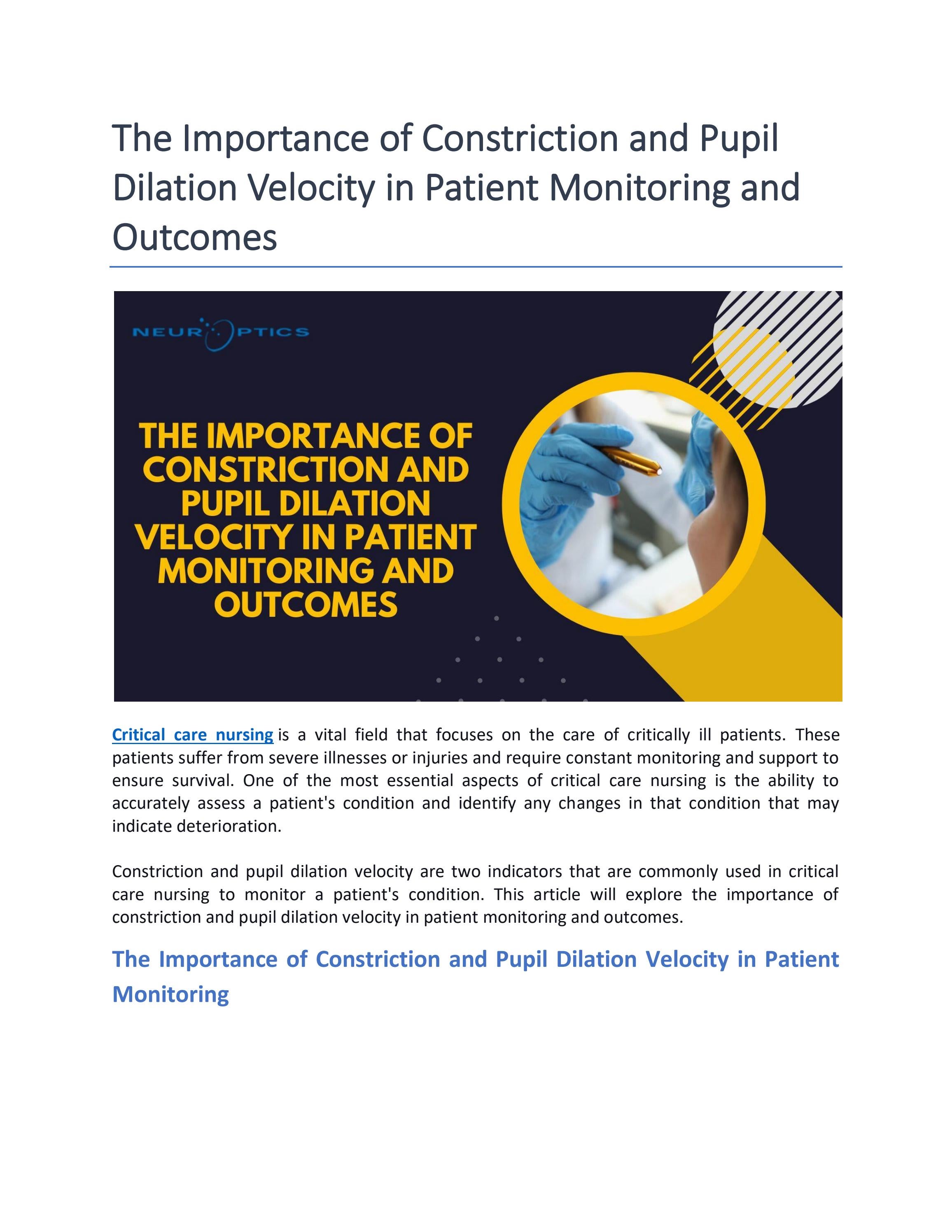 The Importance of Constriction and Pupil Dilation Velocity in Patient ...