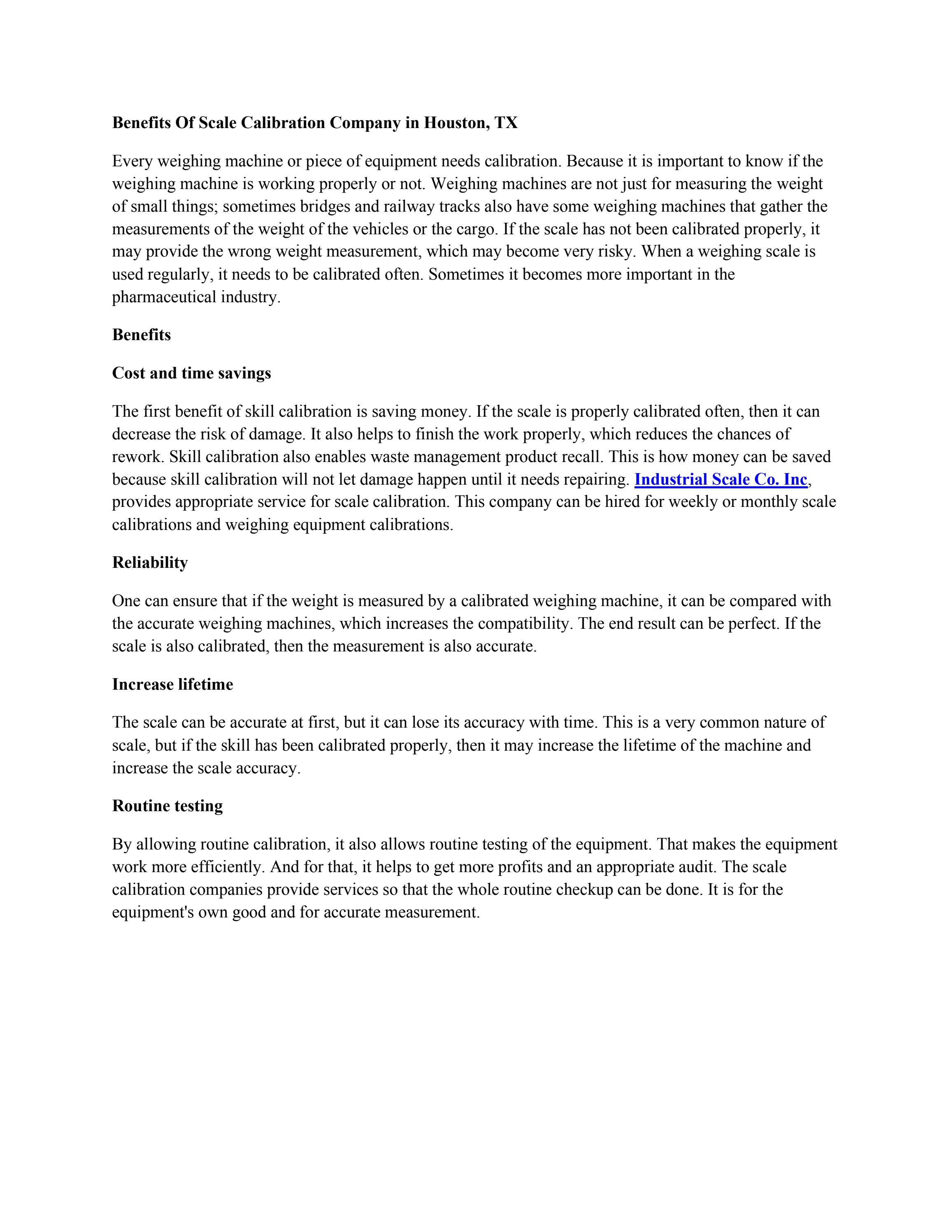 Benefits Of Scale Calibration Company in Houston, TX by Industrial