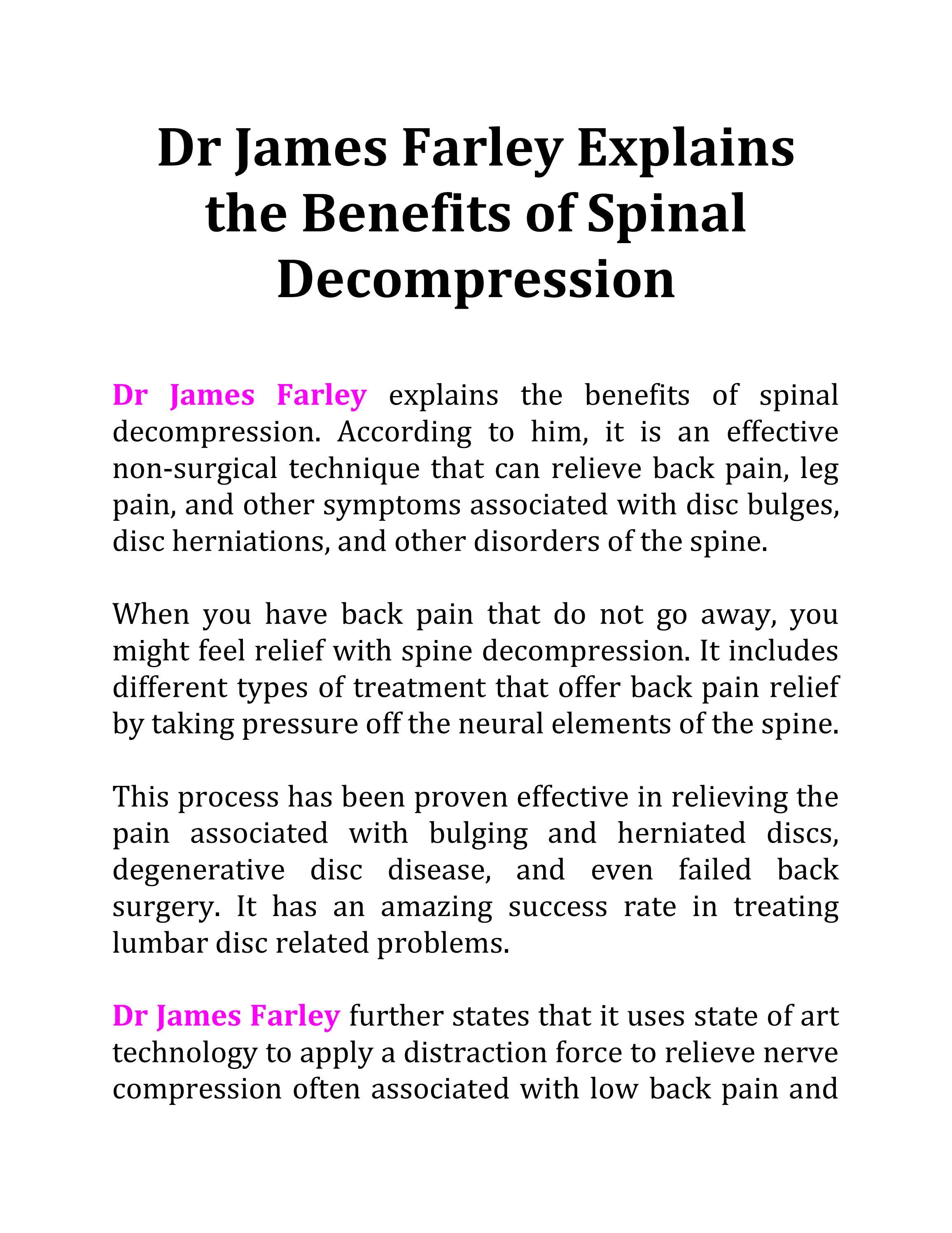 Dr James Farley Explains the Benefits of Spinal by Dr
