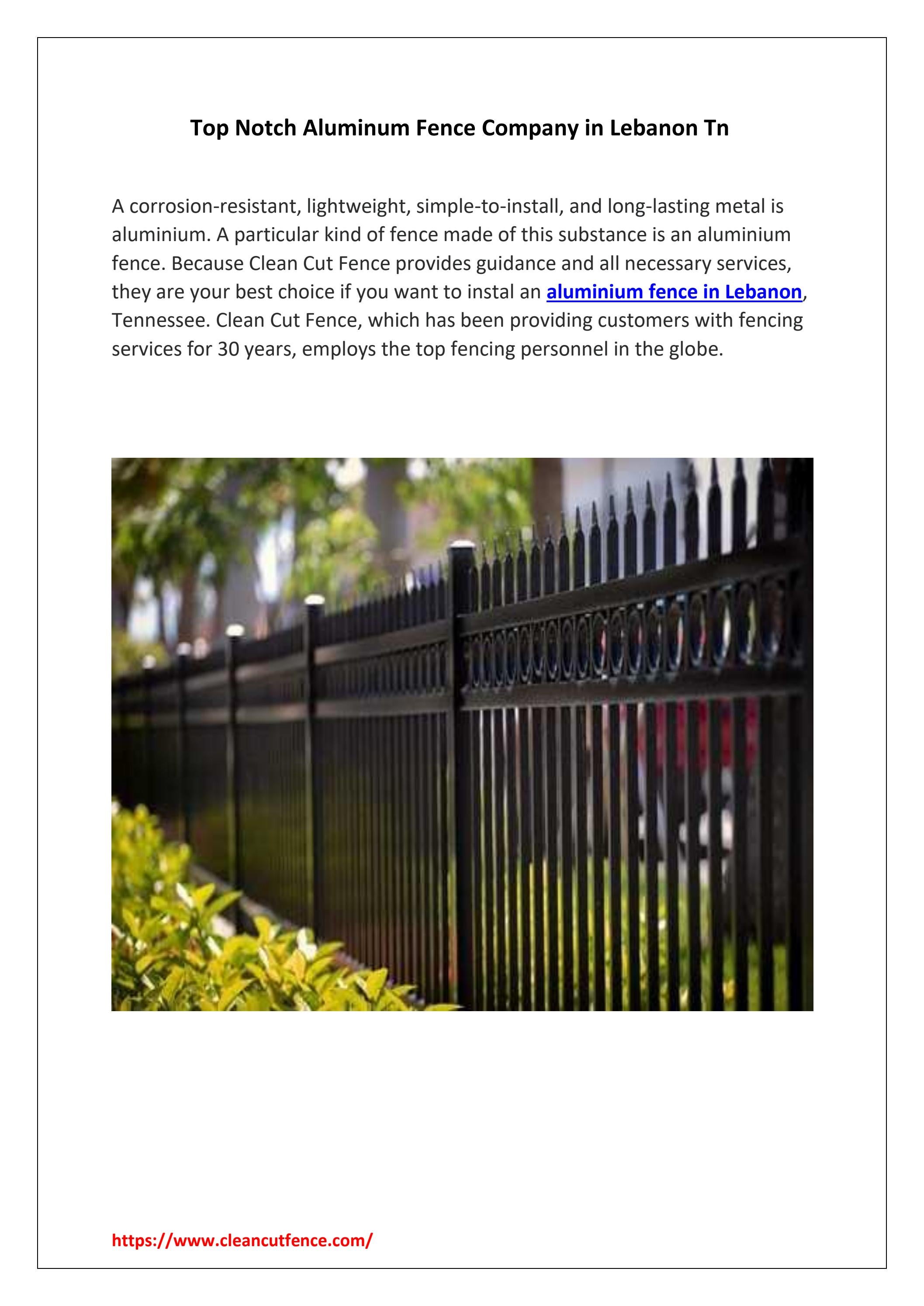 Top Notch Aluminum Fence Company in Lebanon Tn by Cleancutfence Issuu