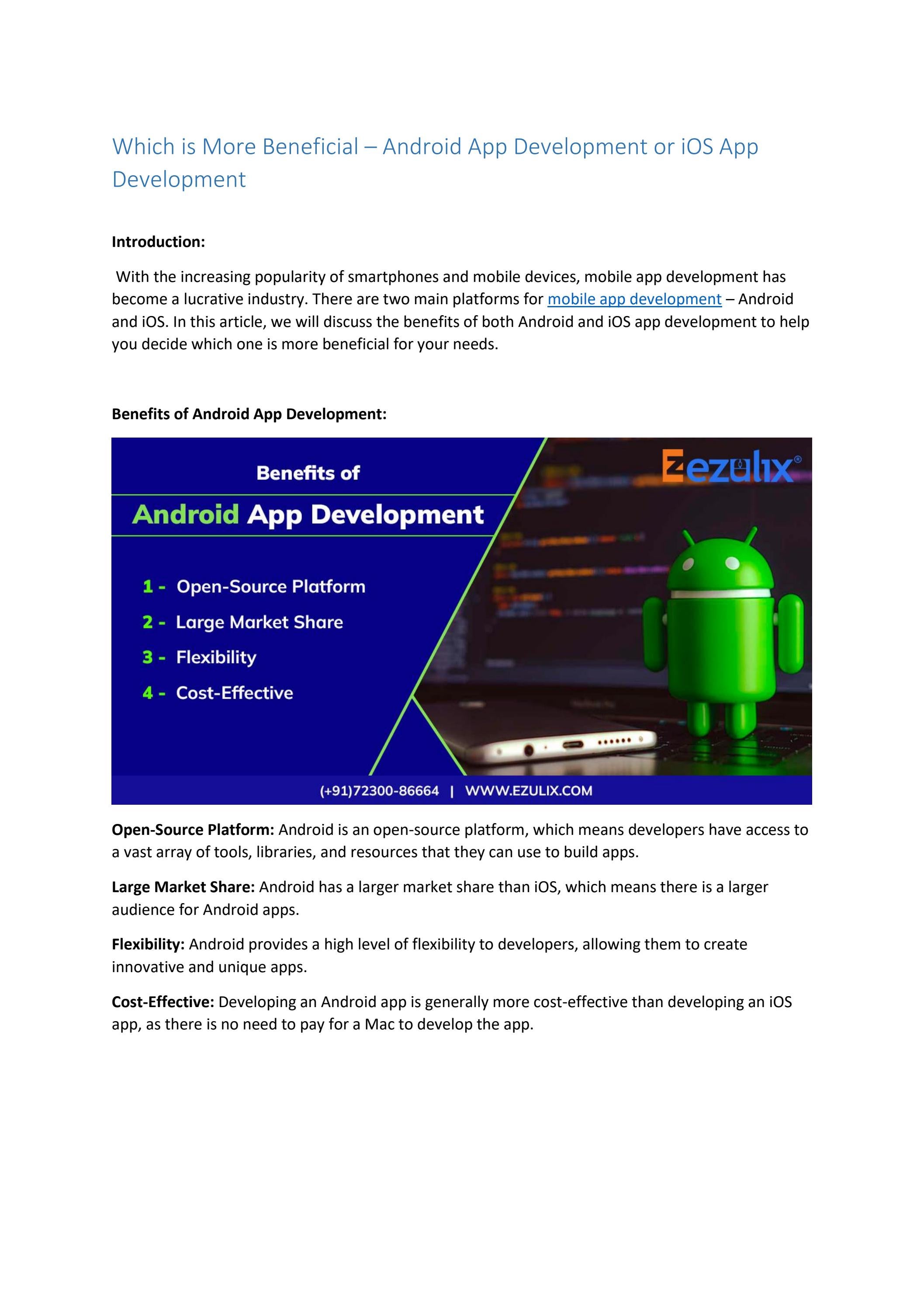 Which is more beneficial android app development or ios app
