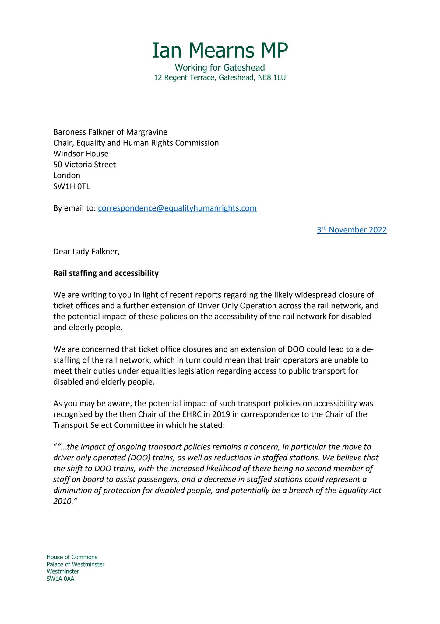 Ian Mearns MP letter to EHRC by RMT Union - Issuu