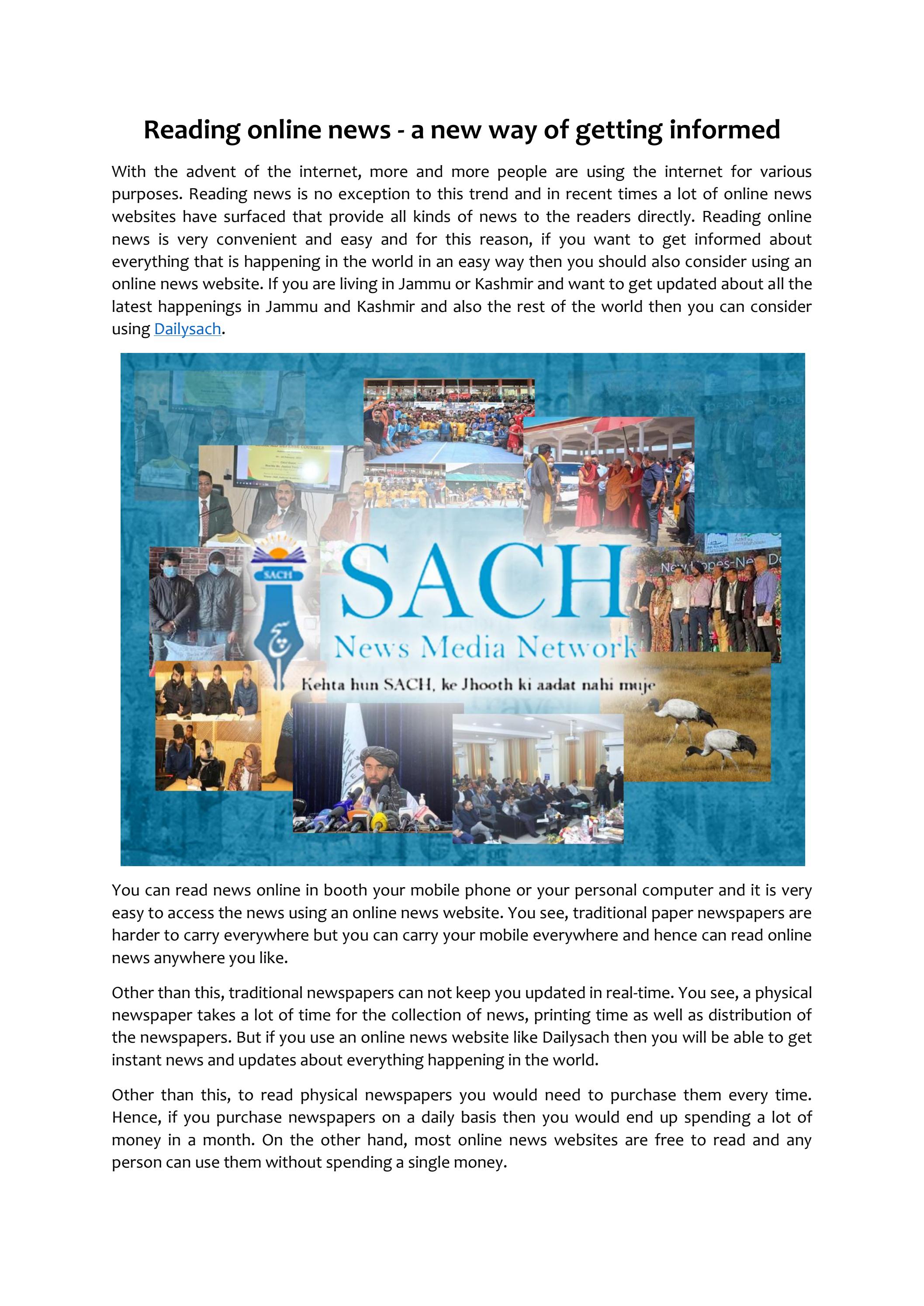 Reading online news a new way of getting informed by Sach News