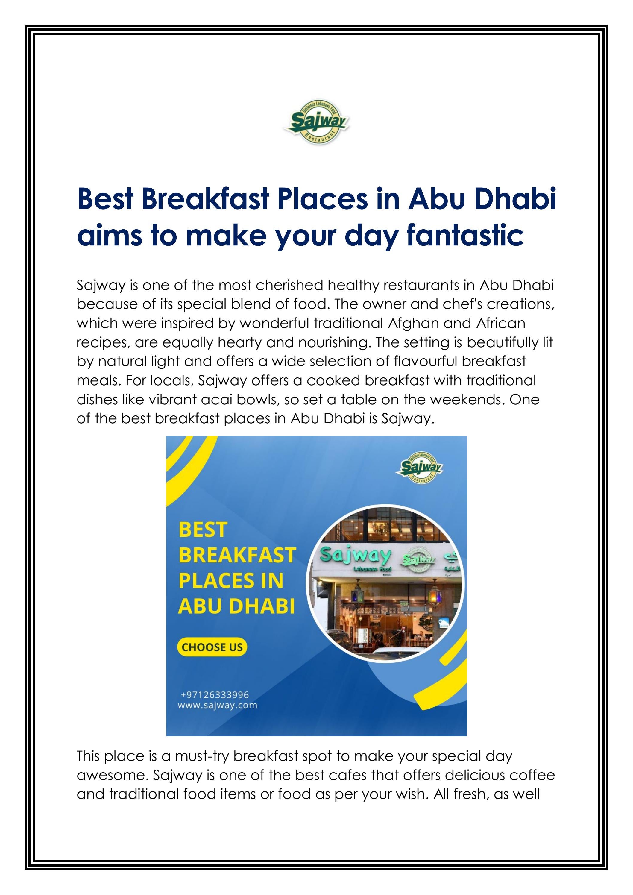 Best Breakfast Places in Abu Dhabi aims to make yo