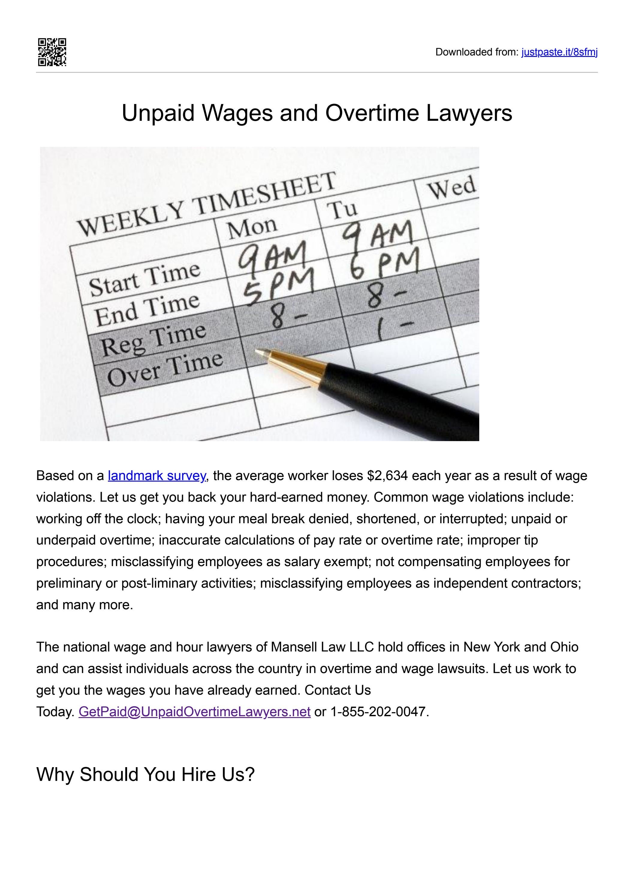 Overtime Lawyers National Wage and Hour Attorneys by unpaidovertime