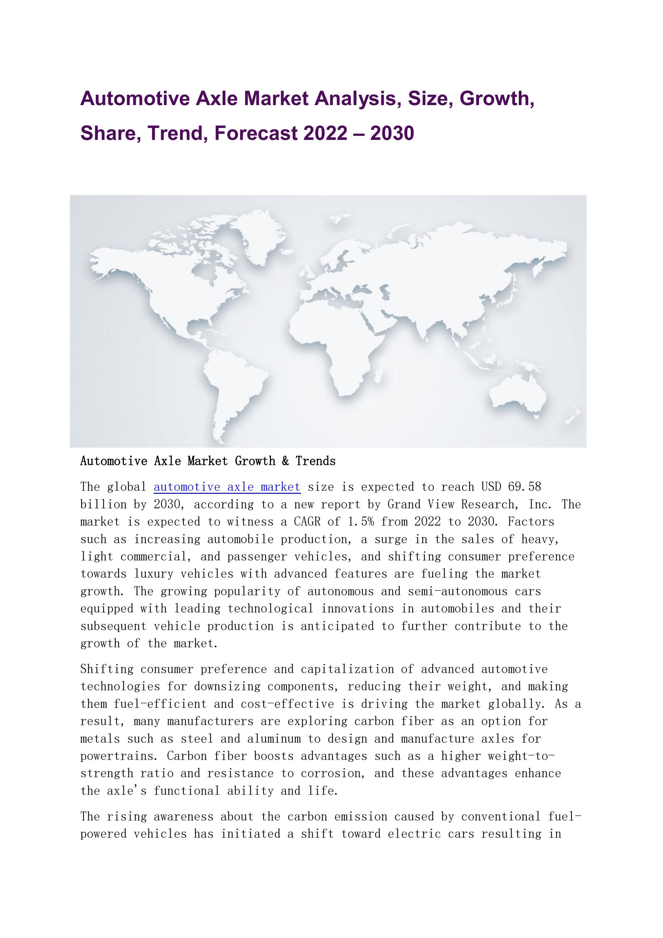 Automotive Axle Market Size Worth 69.58 Billion By 2030 by Grand View