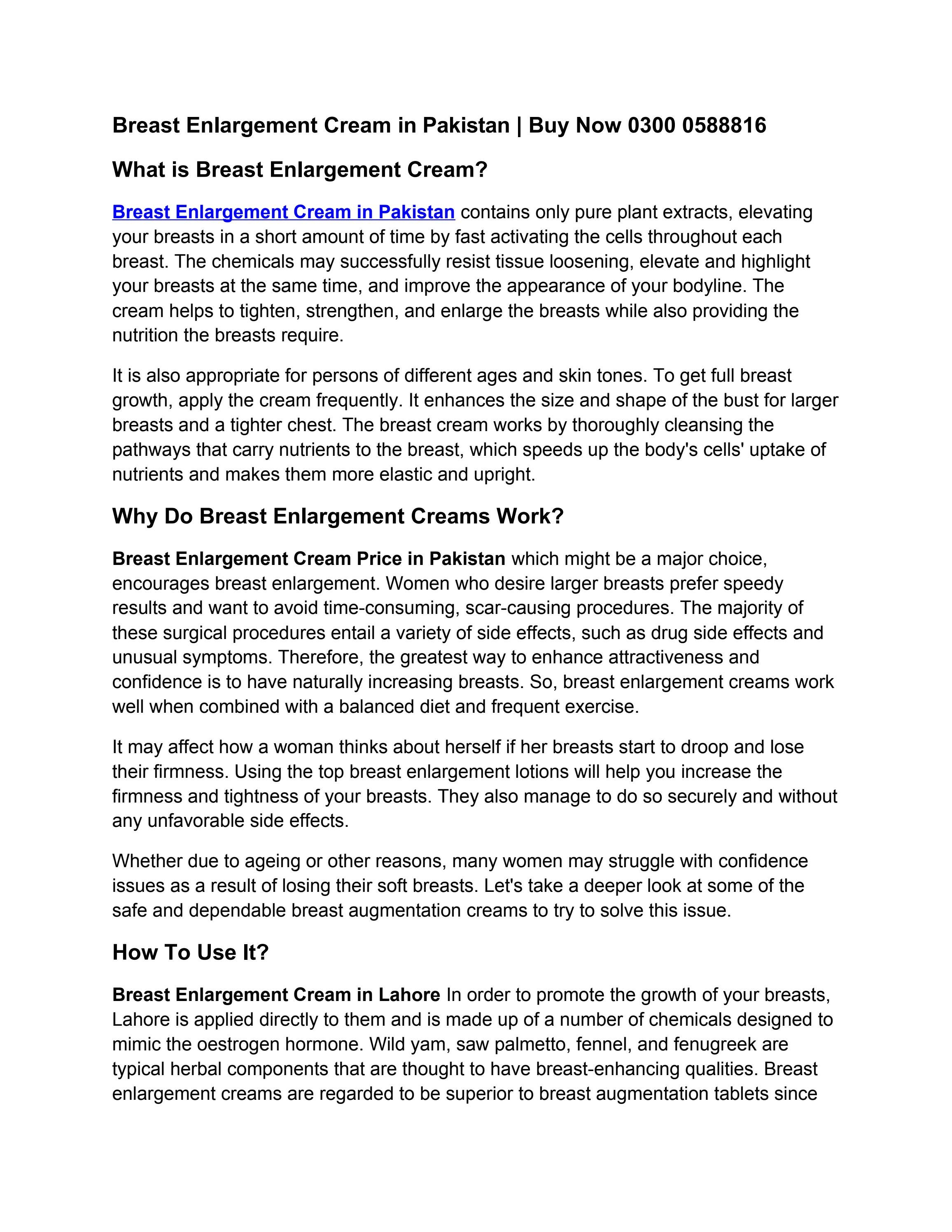Breast Enlargement Cream in Pakistan Purchase Now 0300 0588816 by