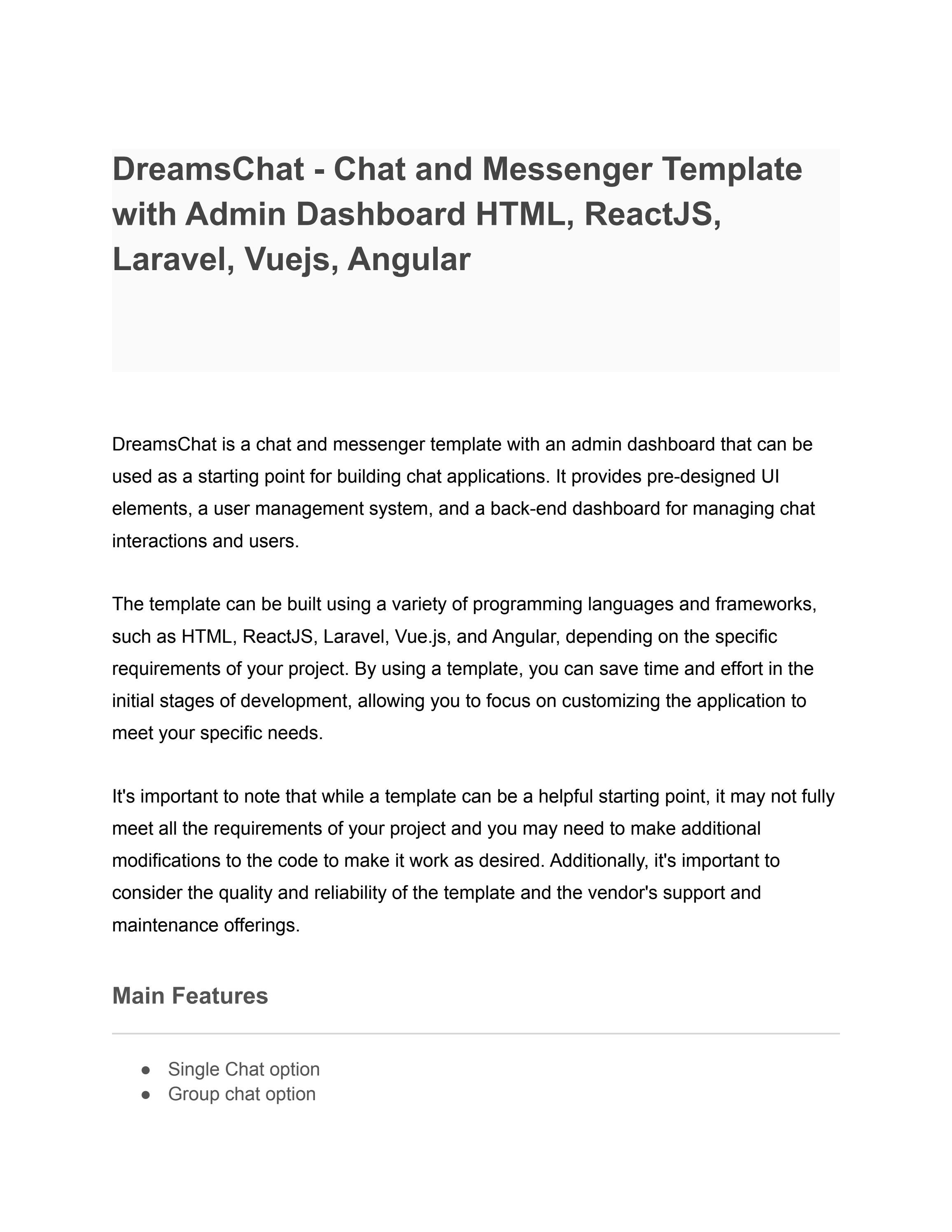 DreamsChat Chat and Messenger Template with Admin Dashboard HTML