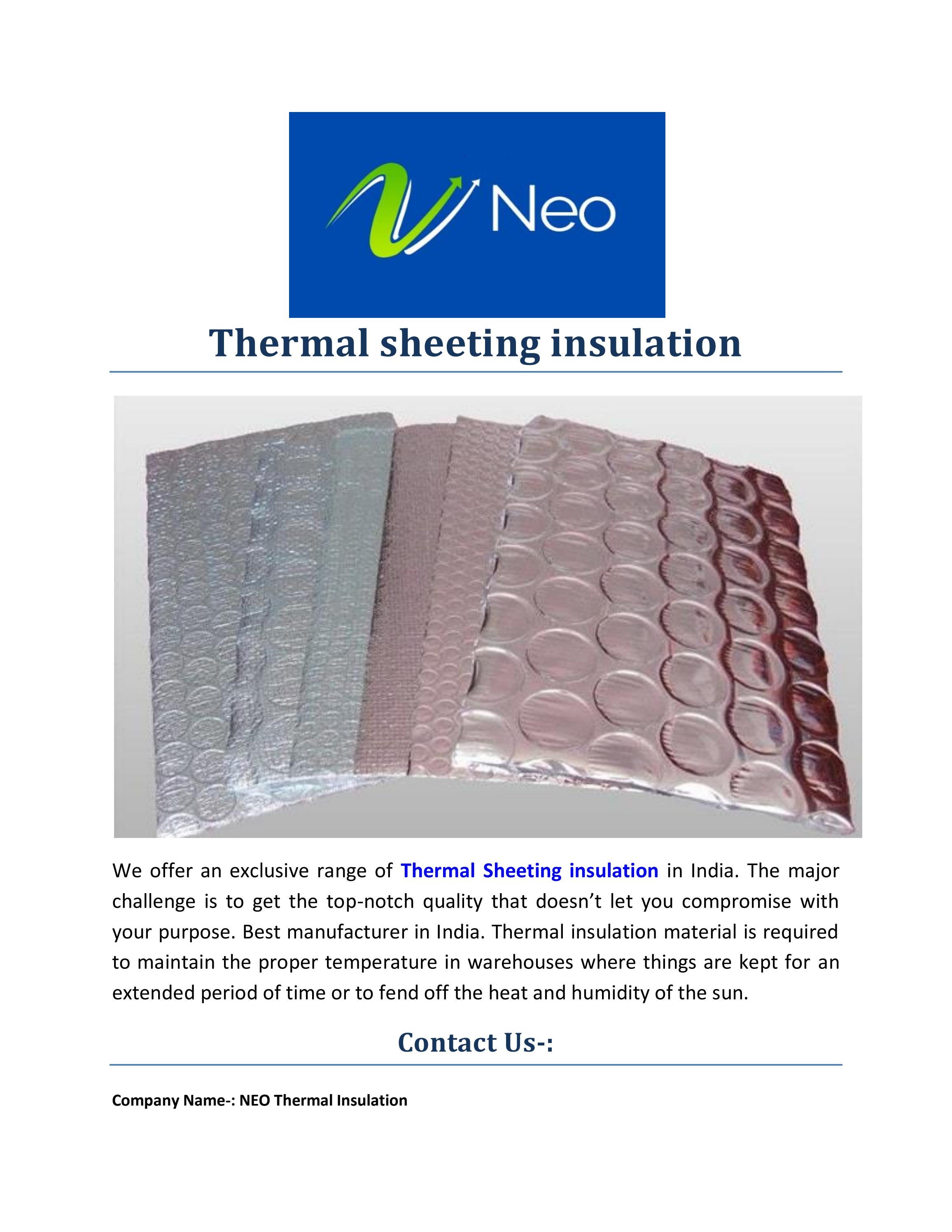 thermal sheeting insulation by NEO Tharmal - Issuu