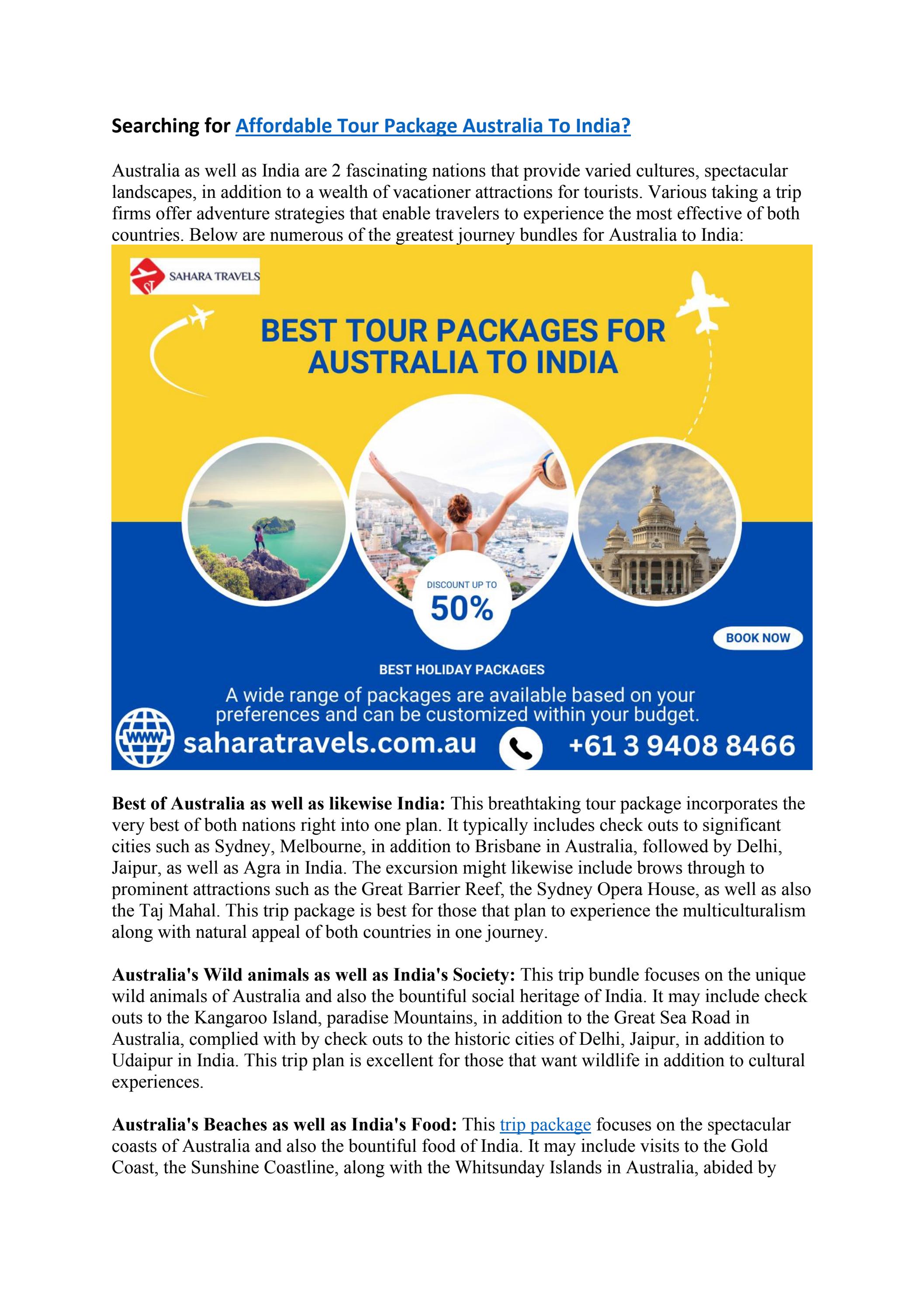 Searching for Affordable Tour Package Australia To India? by HM