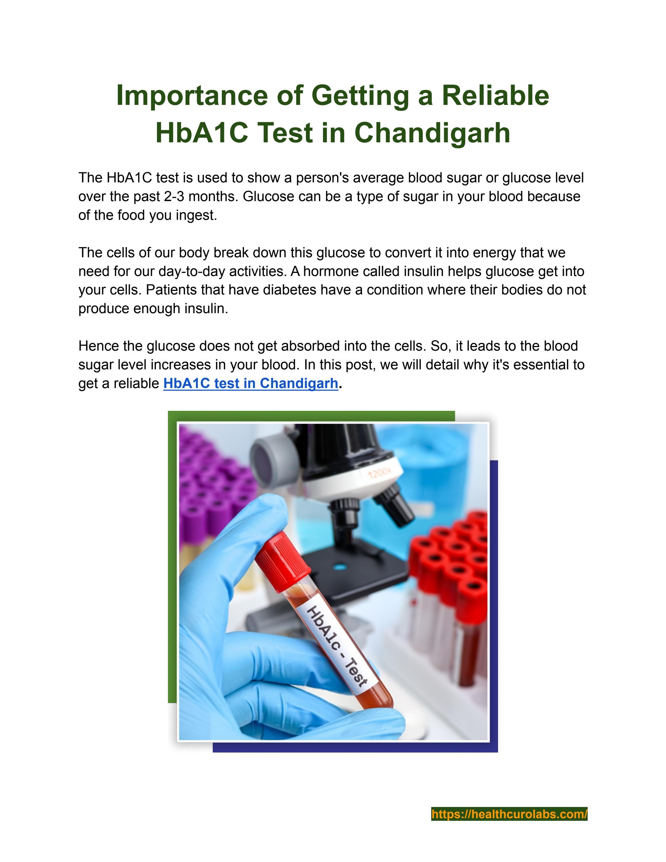 Importance of Getting a Reliable HbA1C Test in Chandigarh by Healthcuro
