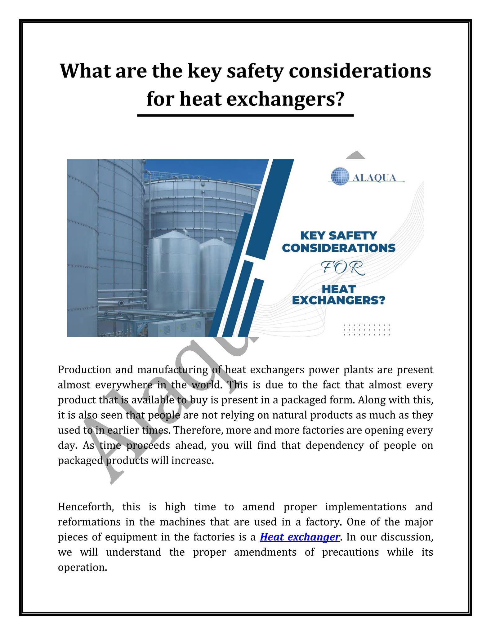 What are the key safety considerations for heat exchangers? by Alaqua ...