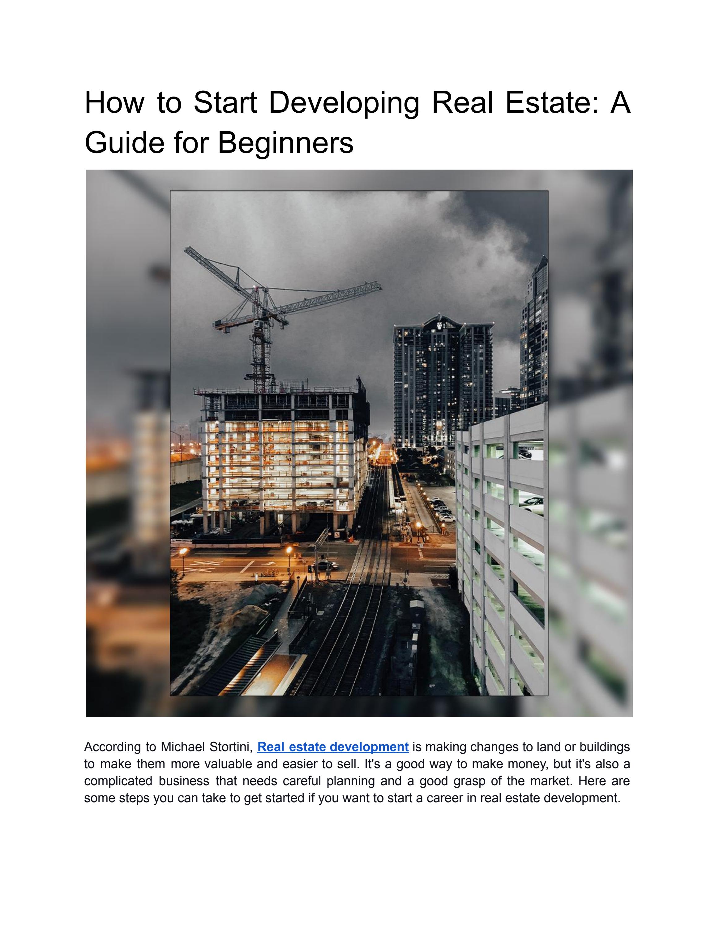 How to Start Developing Real Estate A Guide for Beginners by Michael